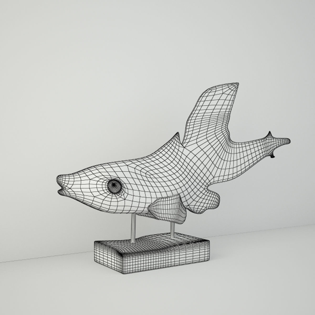 Hand Carved Driftwood Fish On Stand 3D model_3