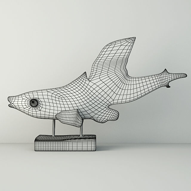 Hand Carved Driftwood Fish On Stand 3D model_1