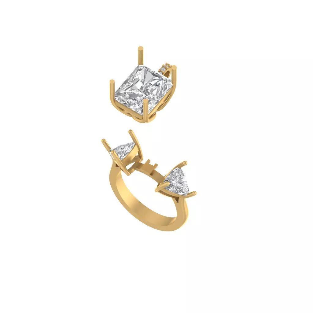 Radiant Three Stone CONVERTIBLE Ring 3D Print CAD 3D print model