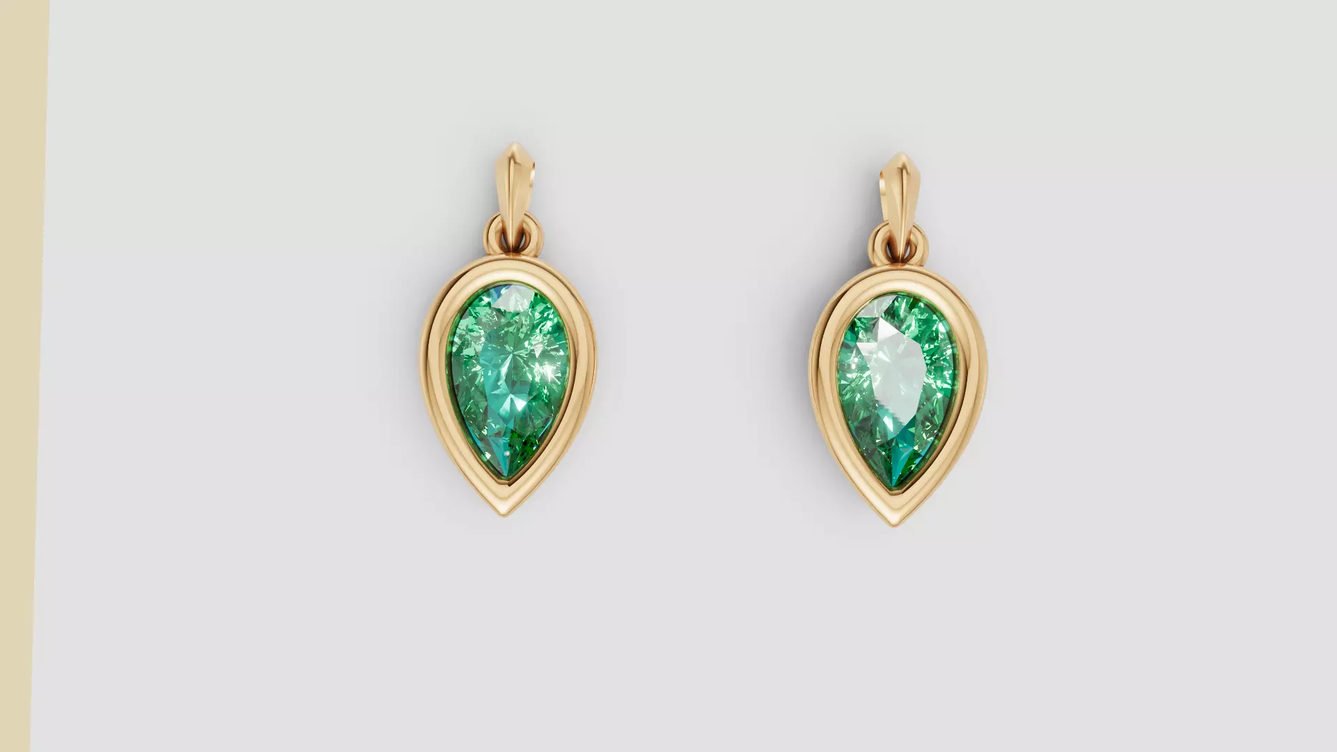 Gold Emerald Drop Earrings Pear Shape Free 3D print model