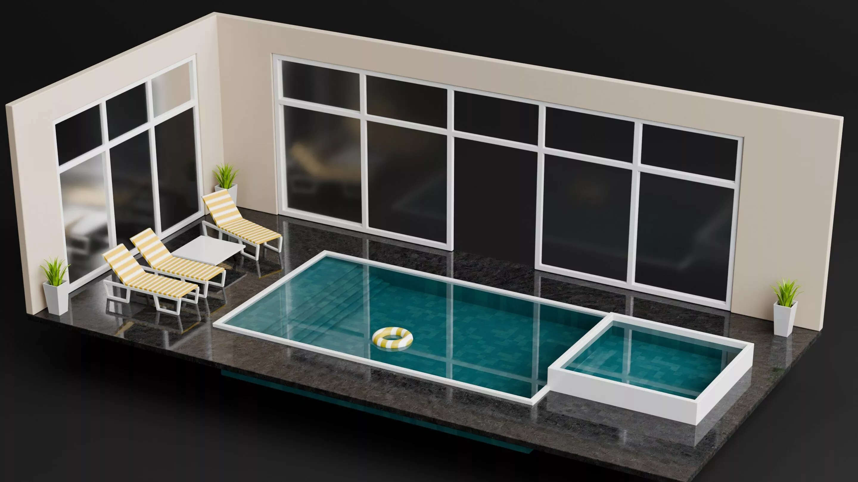 3d Isometric Low Poly Indoor Swimming Pool Free low-poly 3D model