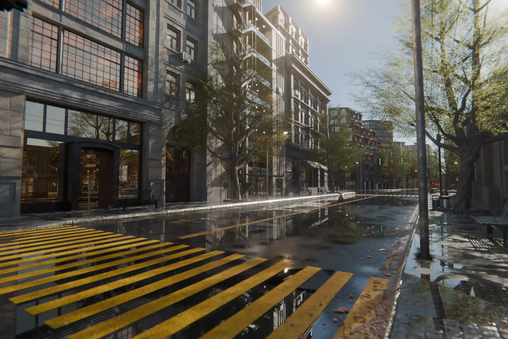 Rain-Soaked City Block - Modular Urban Street Scene 3D model