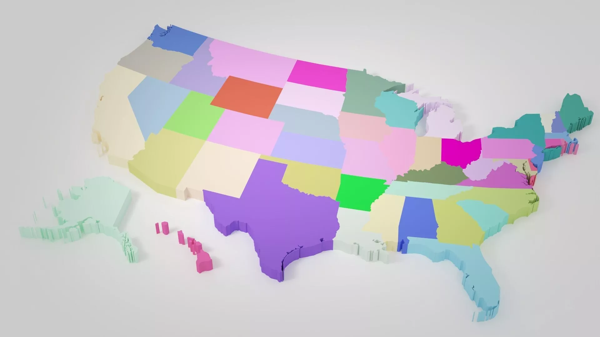 Map of the United States of American by individual state 3D print model