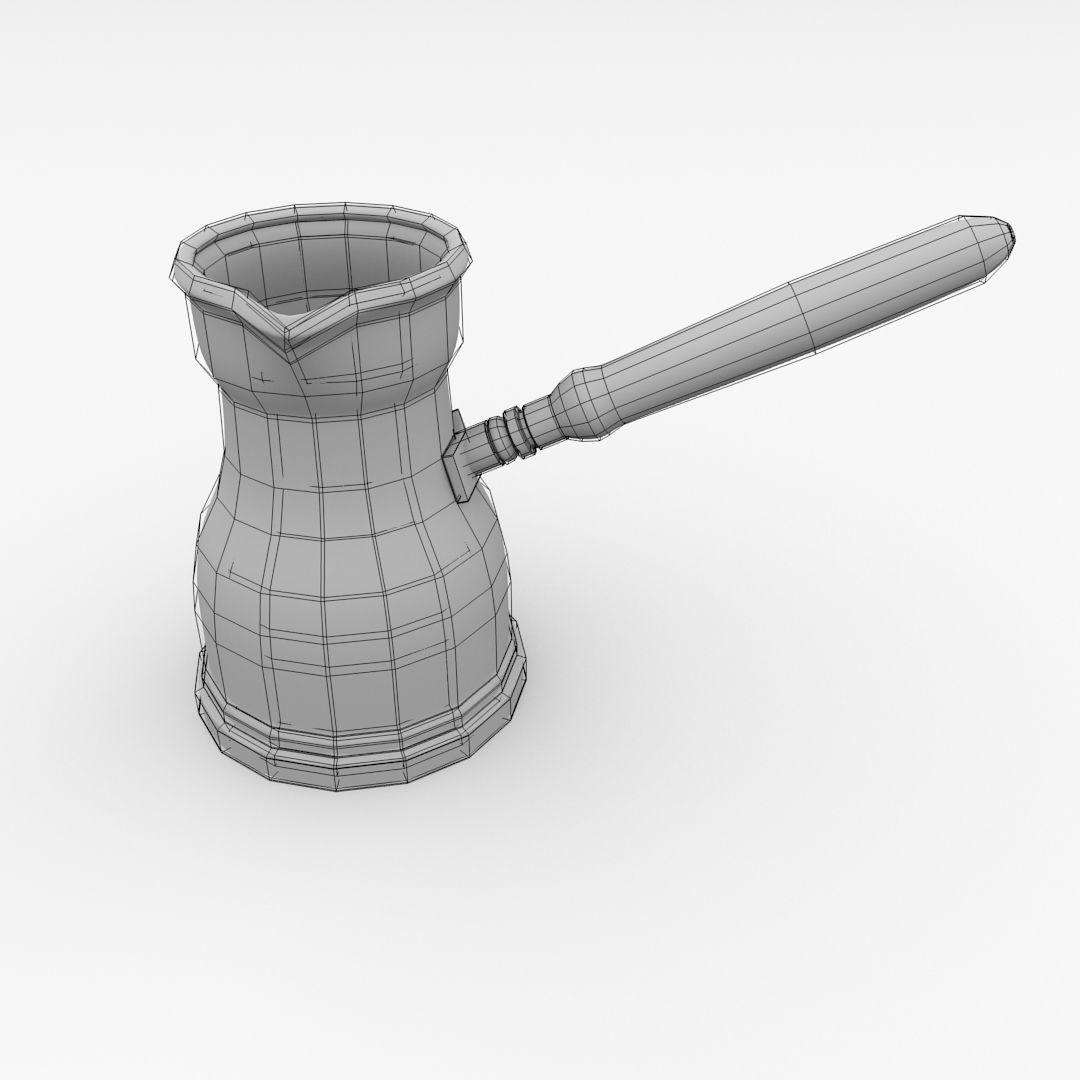 Cezve gold coffee pot with handle 3D model_4