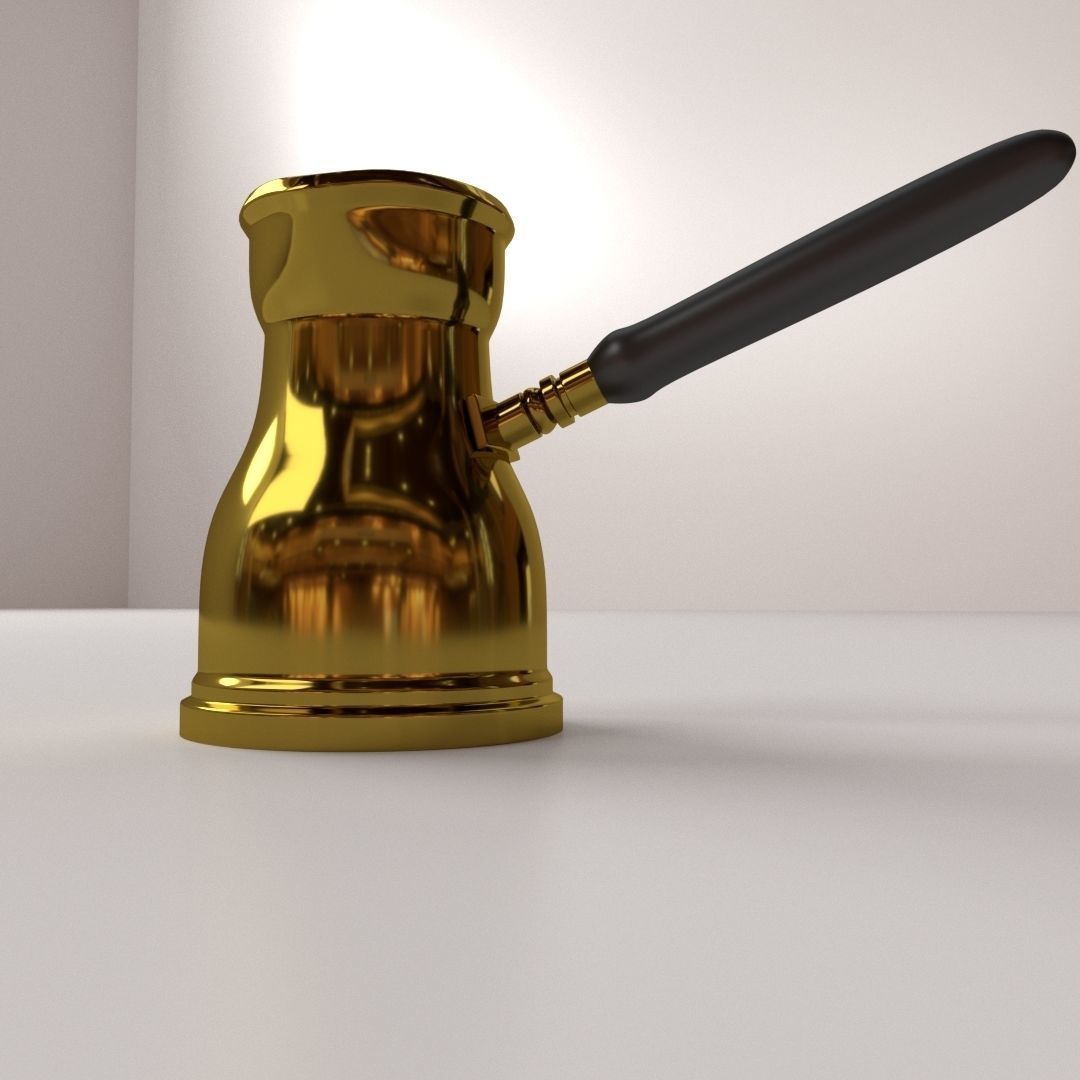 Cezve gold coffee pot with handle 3D model_2