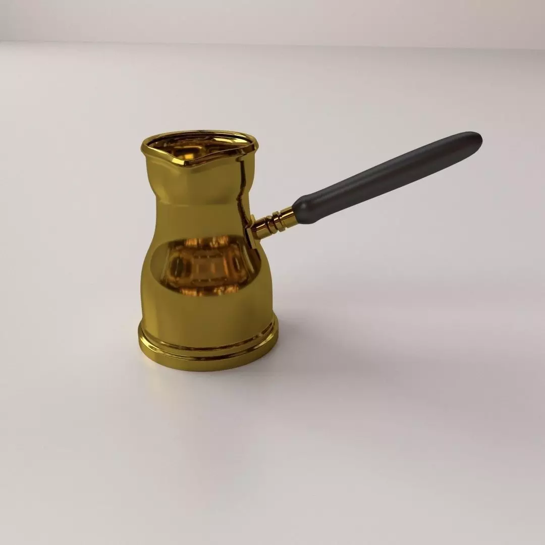 Cezve gold coffee pot with handle 3D model_0