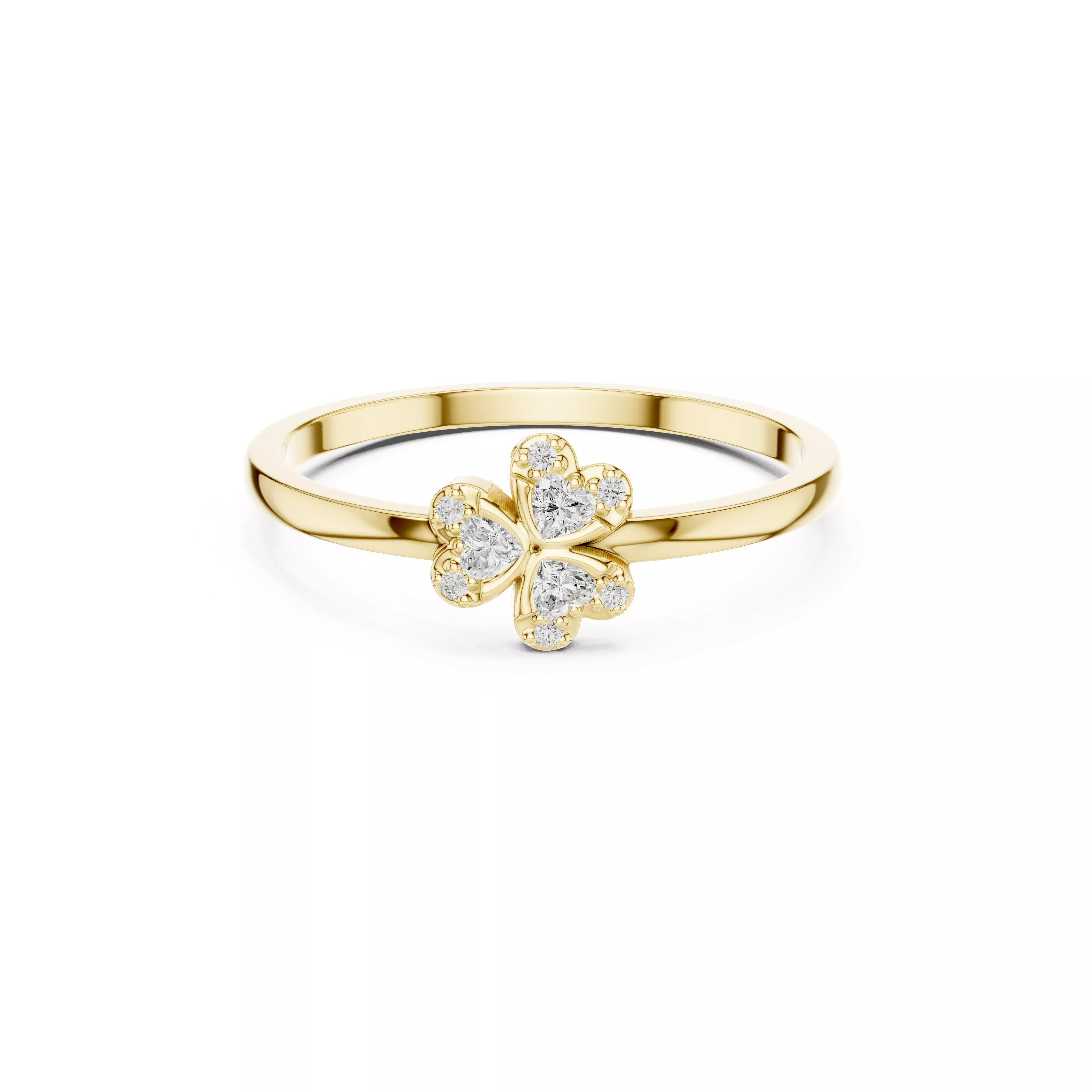 Classic Diamond Clover Flower Ring CAD 3D print model