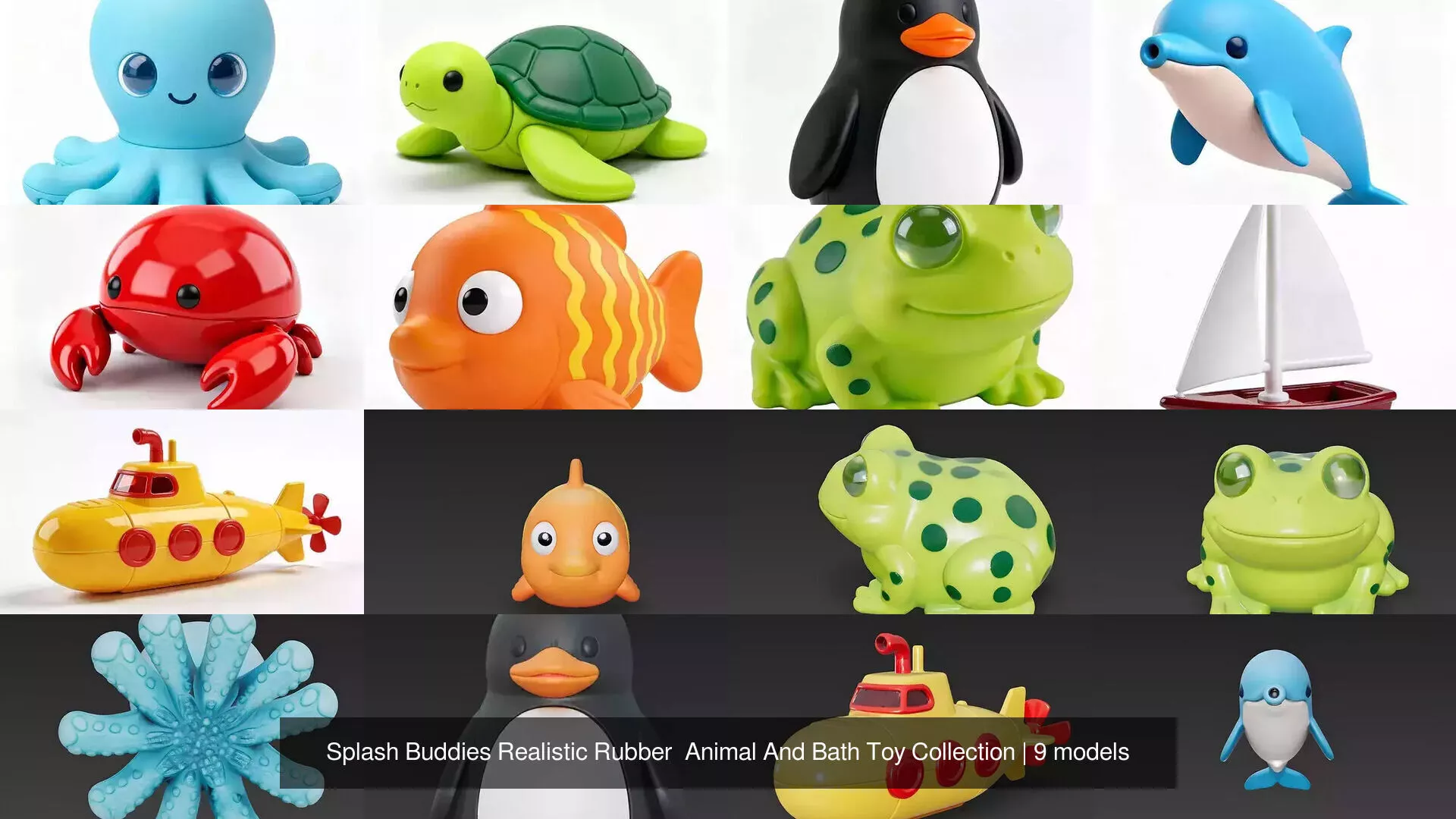 Splash Buddies Realistic Rubber Animal And Bath Toy Collection 3D Model Pack