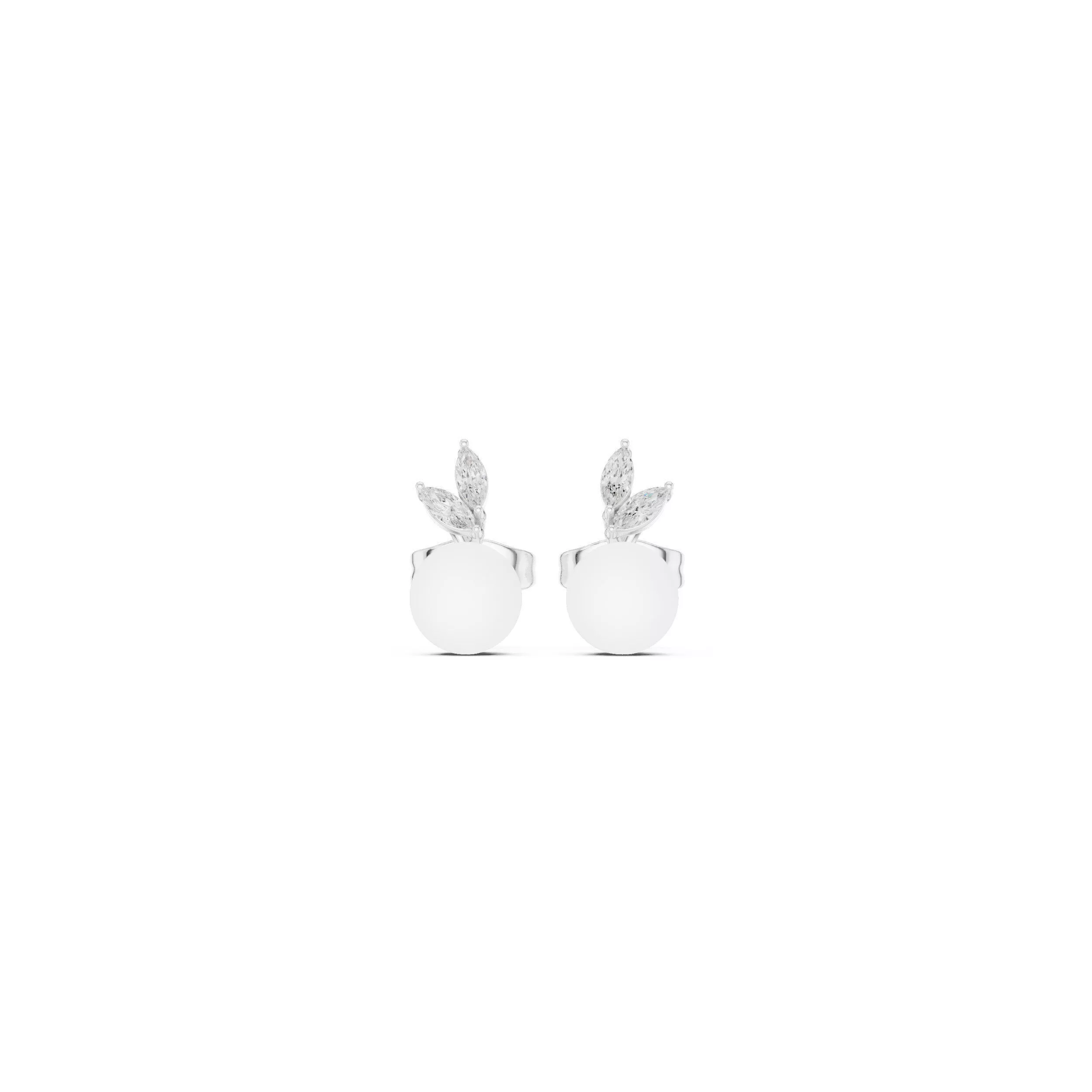 Pearl and Marquise Diamond Stud Earrings CAD 3D print model