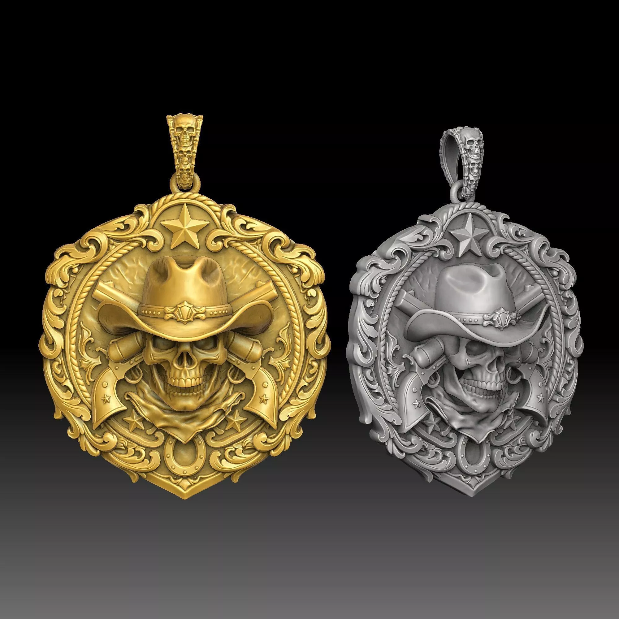 Cowboy Skull Crest - one inch pendant 3D print model