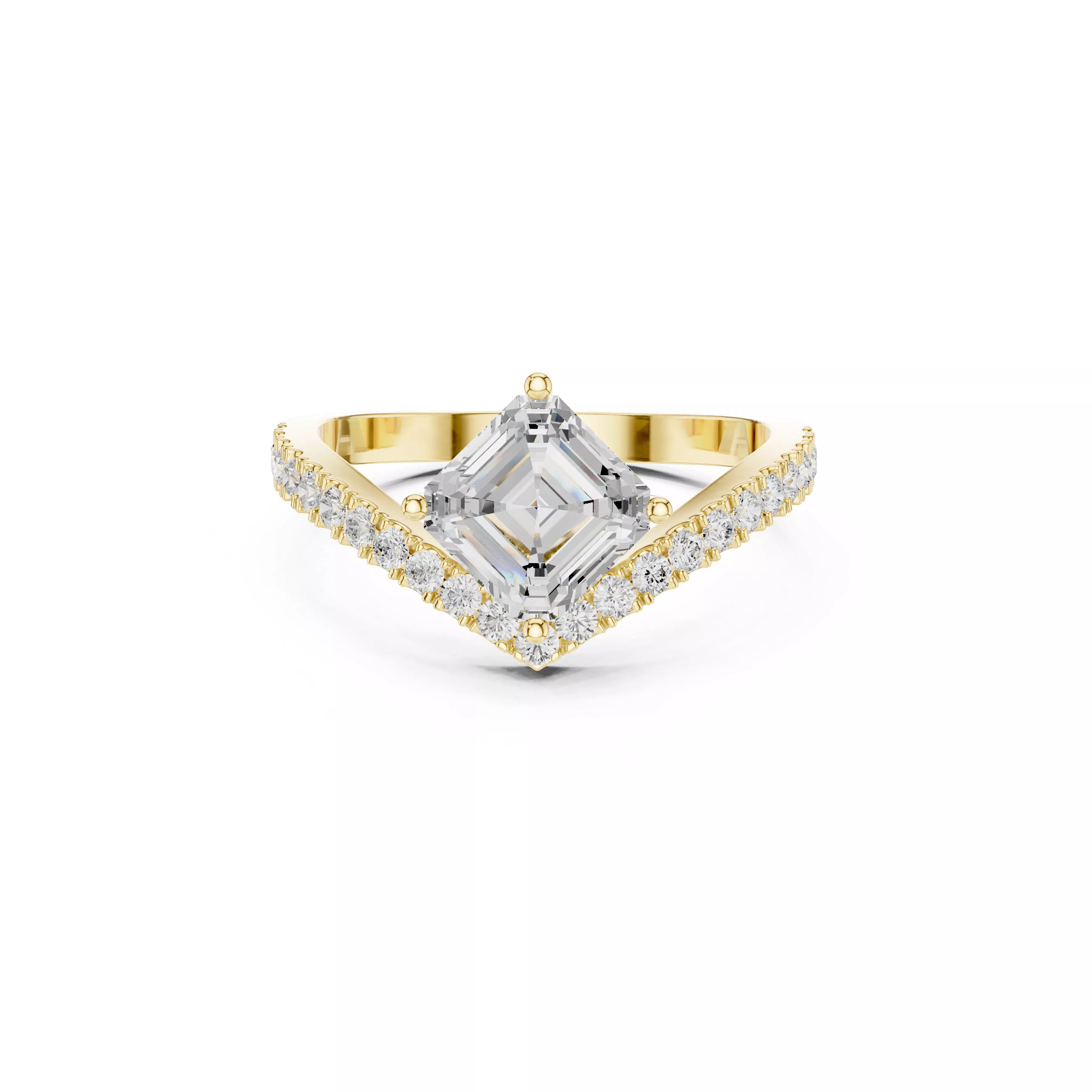 Princess Cut Solitaire Ring Chevron Diamond Guard CAD 3D print model