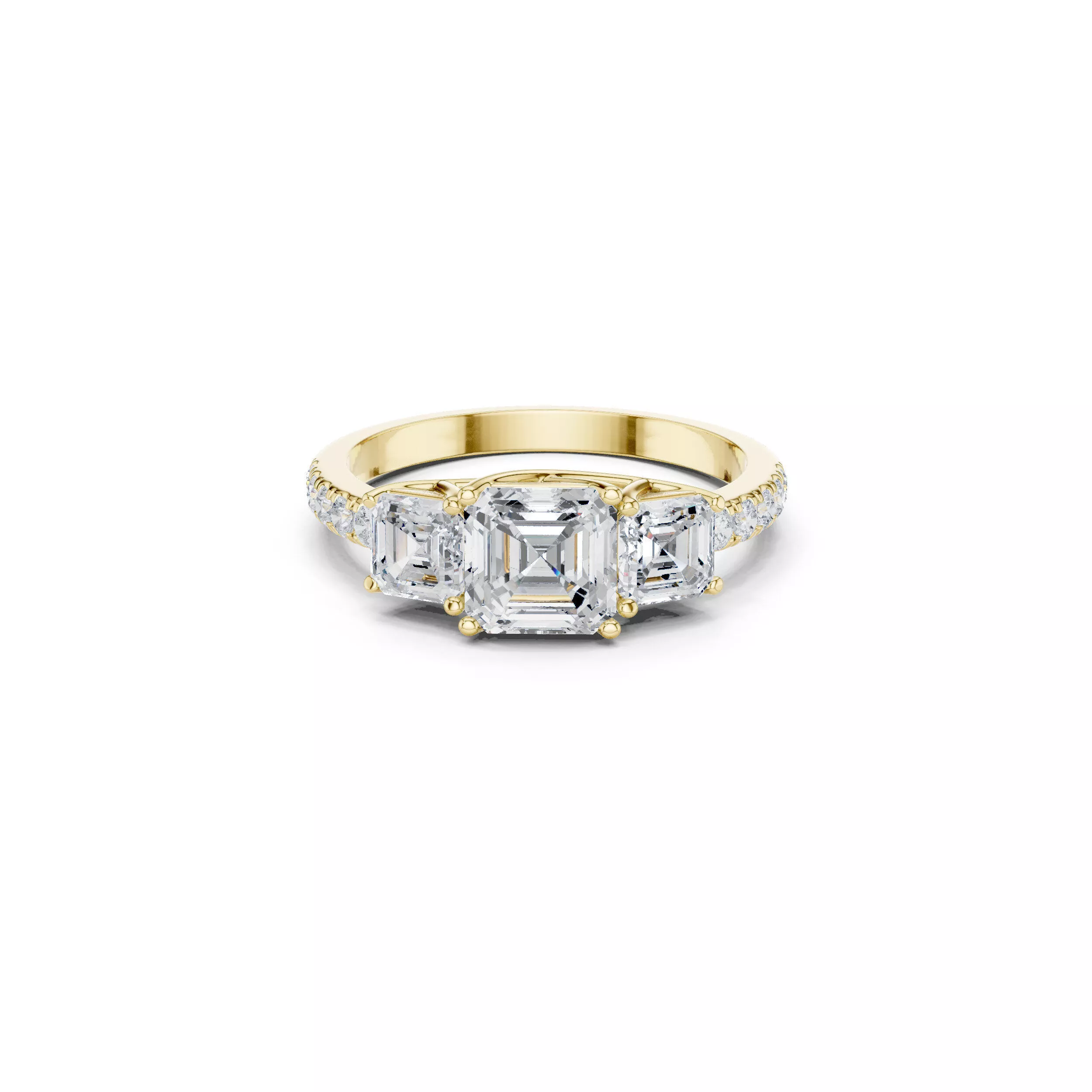 Asscher Cut Three Stone Diamond Engagement Ring CAD 3D print model