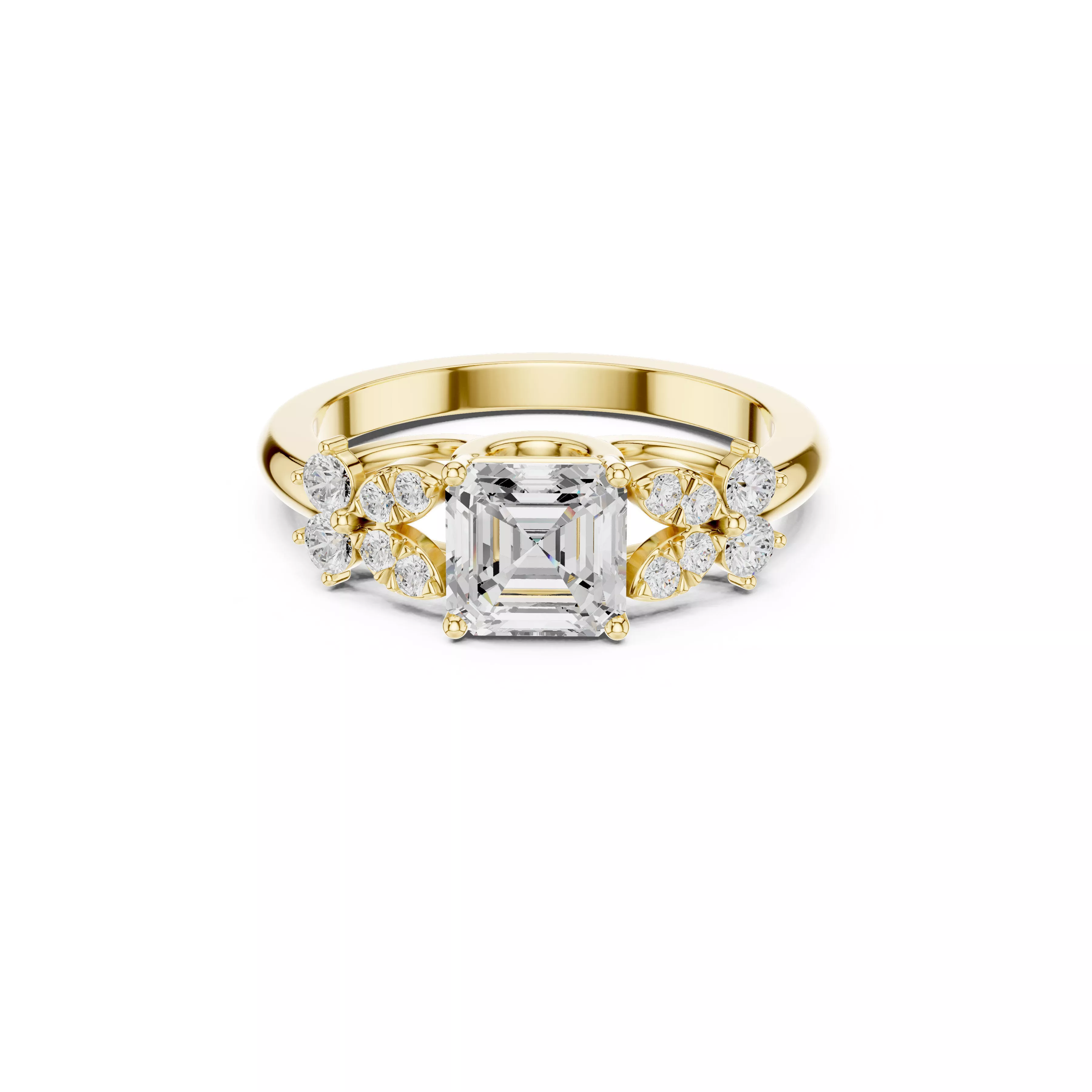 Asscher Cut Floral Diamond Engagement Ring CAD 3D print model