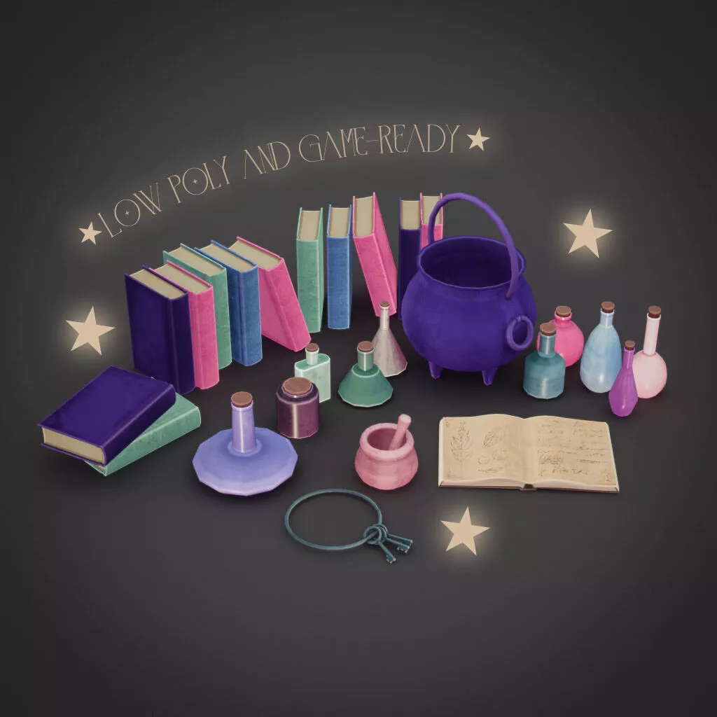 Cartoon Low-Poly Pastel Witchy Alchemy Asset Pack Low-poly 3D model
