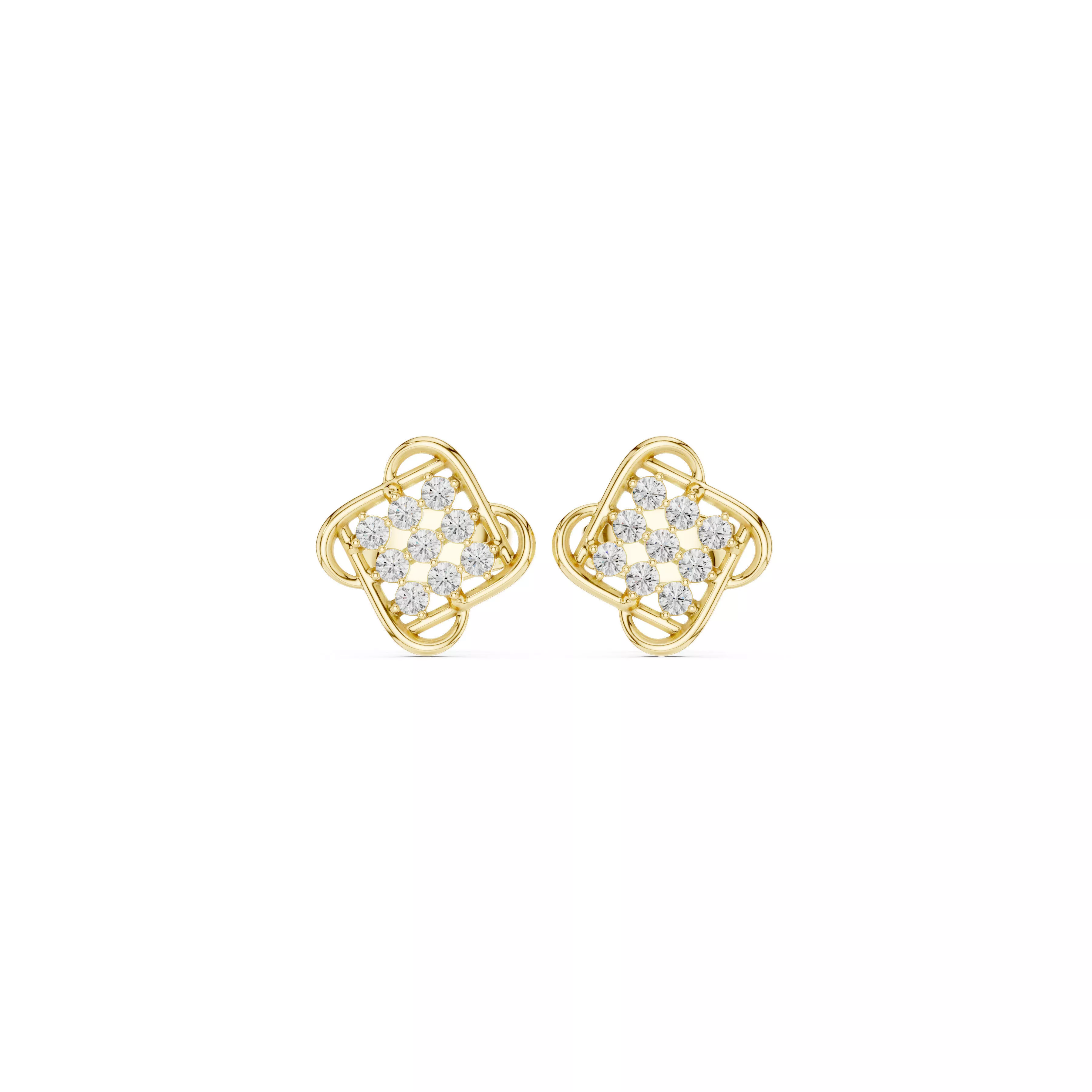 Diamond Clover Openwork Stud Earrings CAD 3D print model