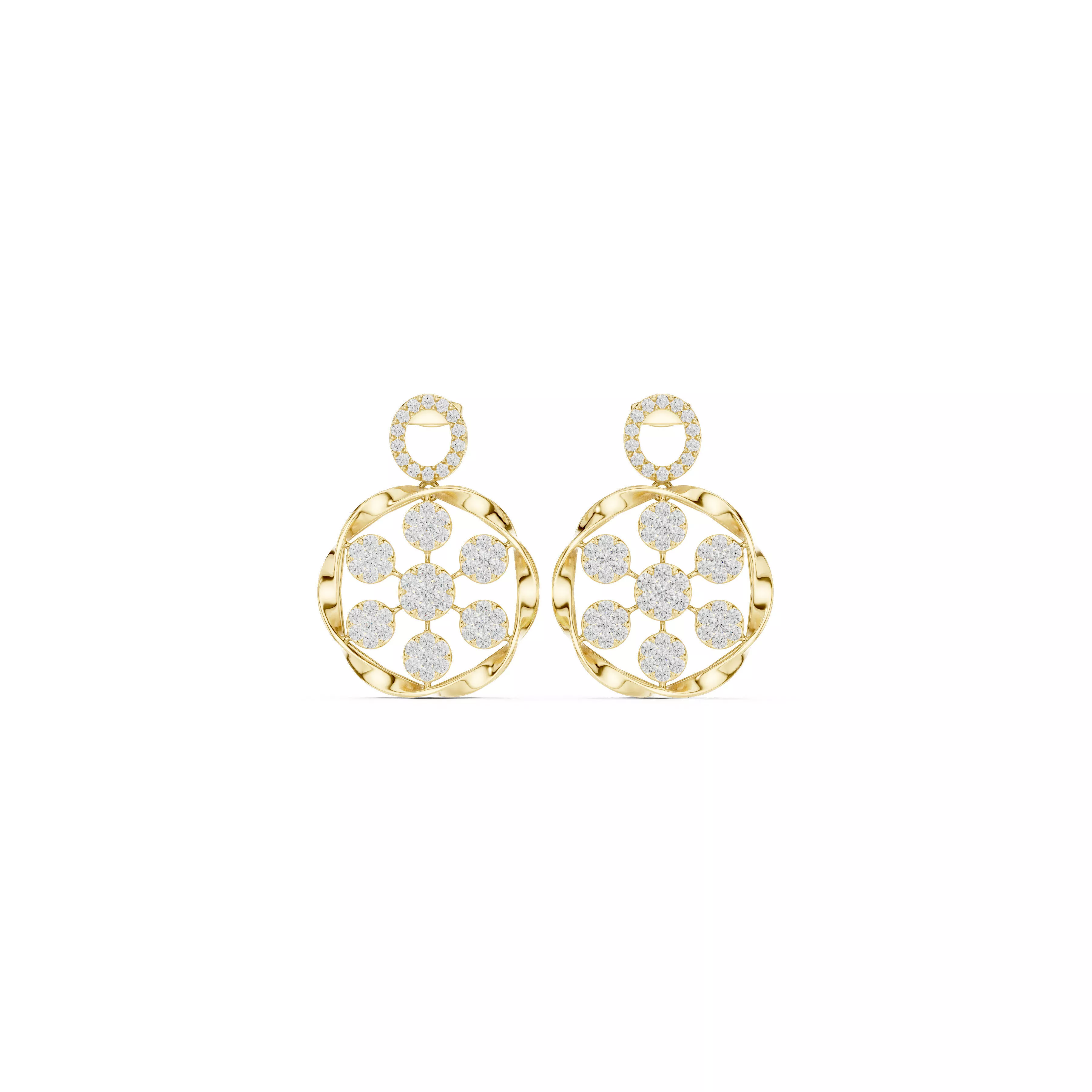 Premium Diamond Floral Halo Drop Earrings CAD 3D print model