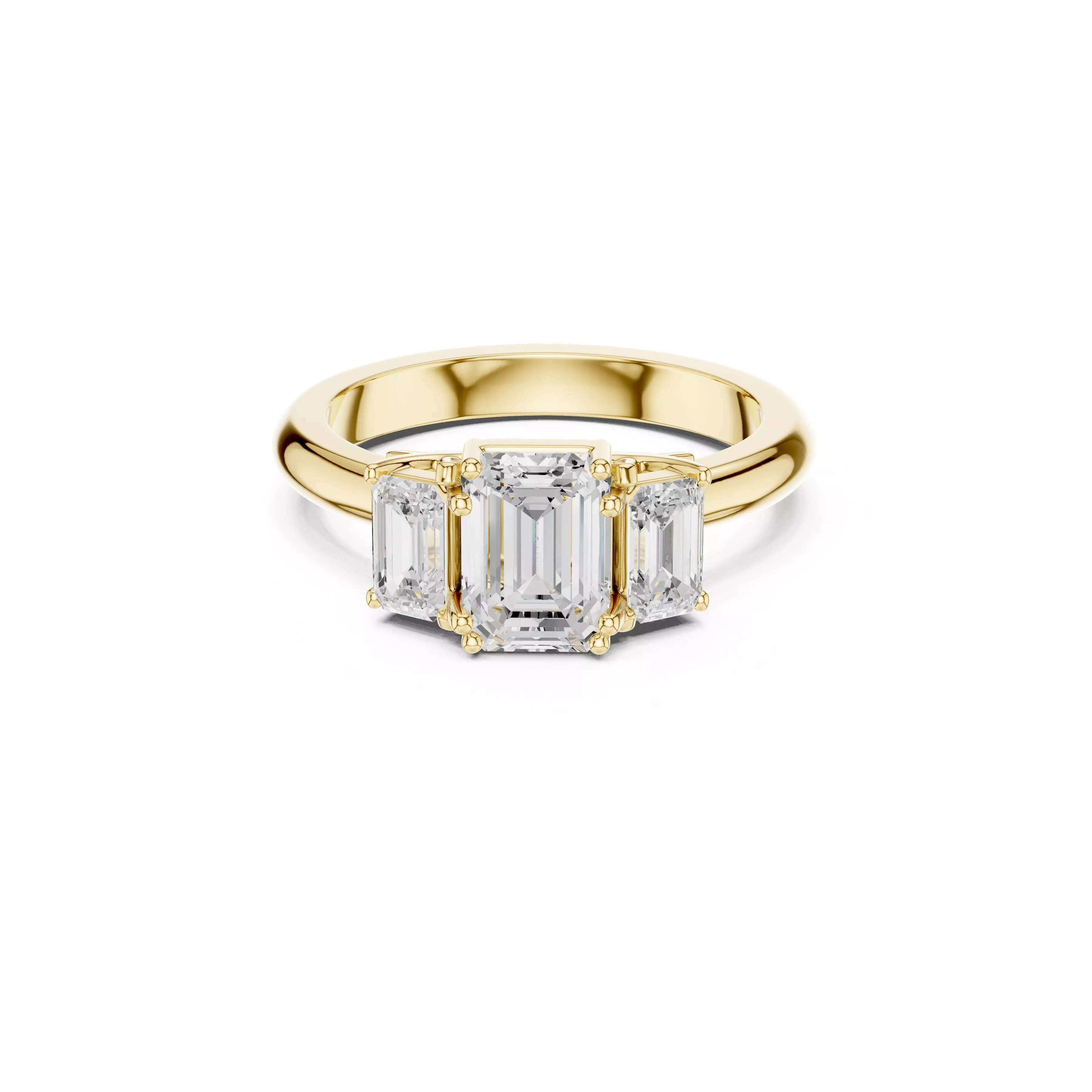 Elegant Emerald Cut Three Stone Engagement Ring CAD 3D print model