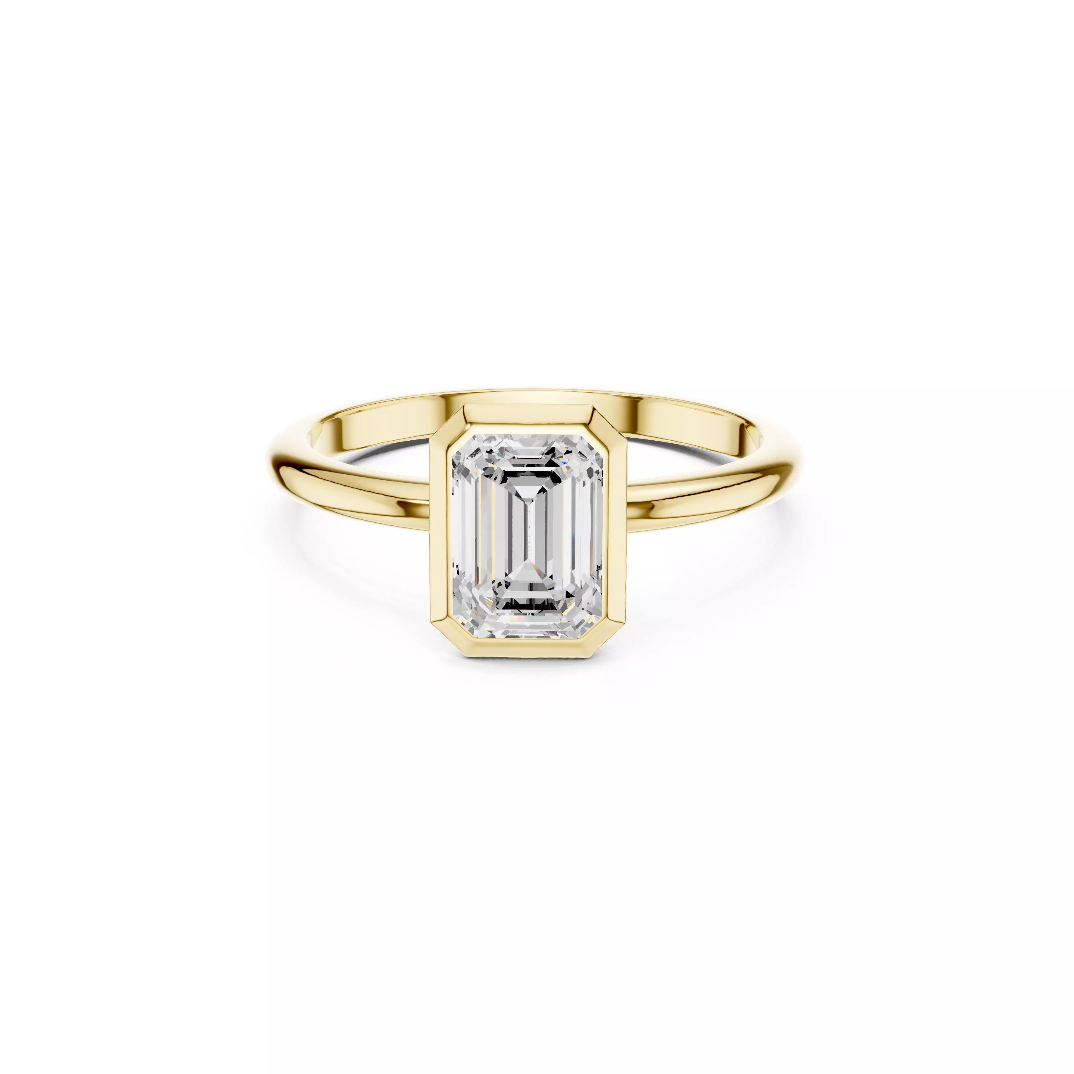 Emerald Cut Bezel Set Solitaire Engagement Ring CAD 3D print model
