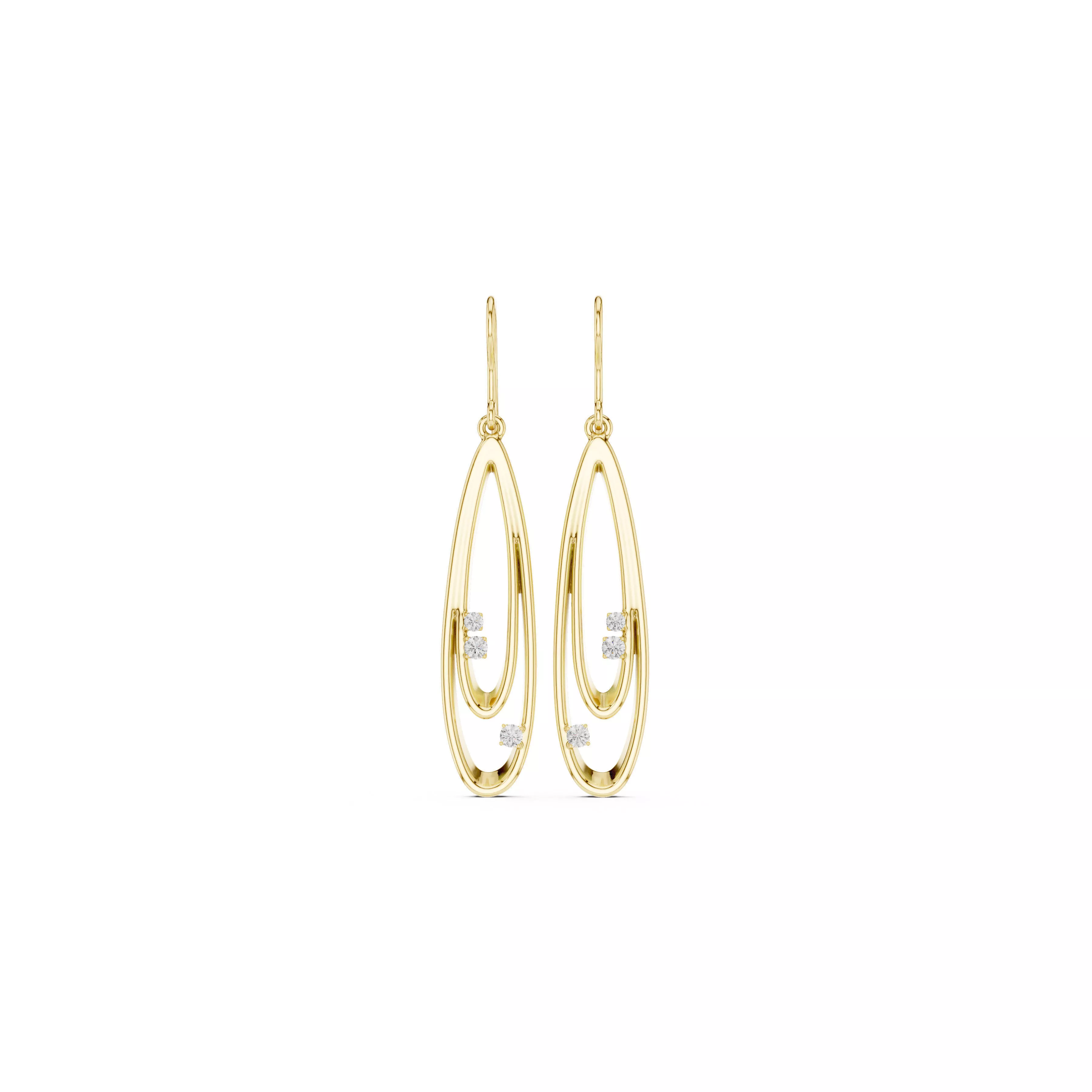 Modern Open Oval Diamond Drop Earrings CAD Design 3D print model