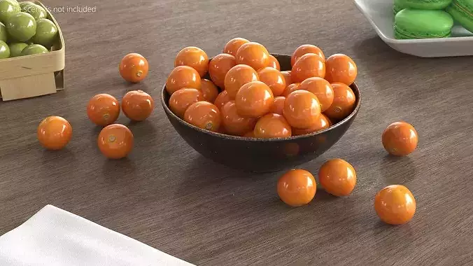 Physalis Fruits in Ceramic Bowl 3D model 3