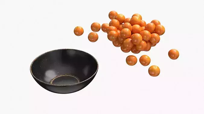 Physalis Fruits in Ceramic Bowl 3D model 6