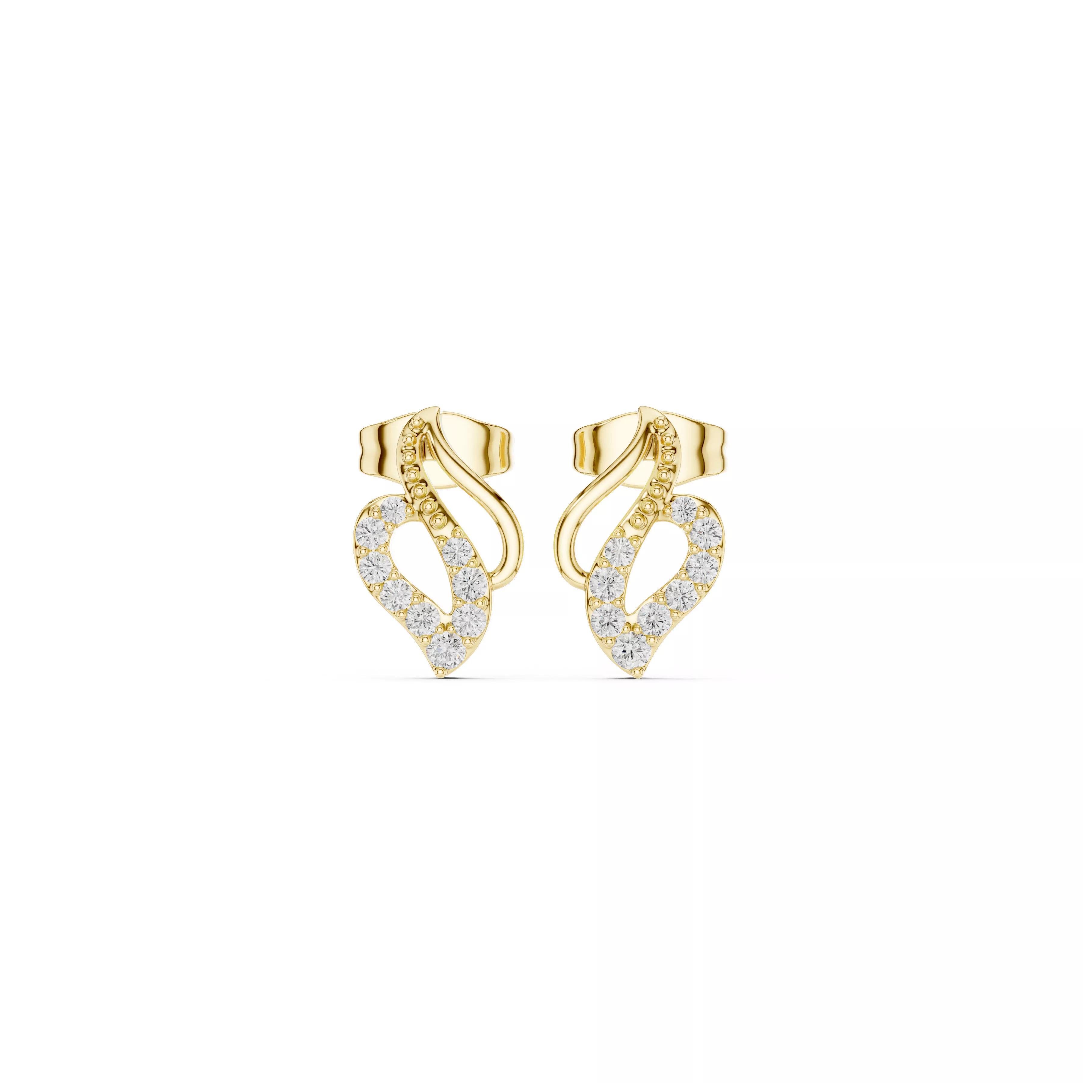 Diamond Leaf Twist Stud Earrings CAD 3D print model