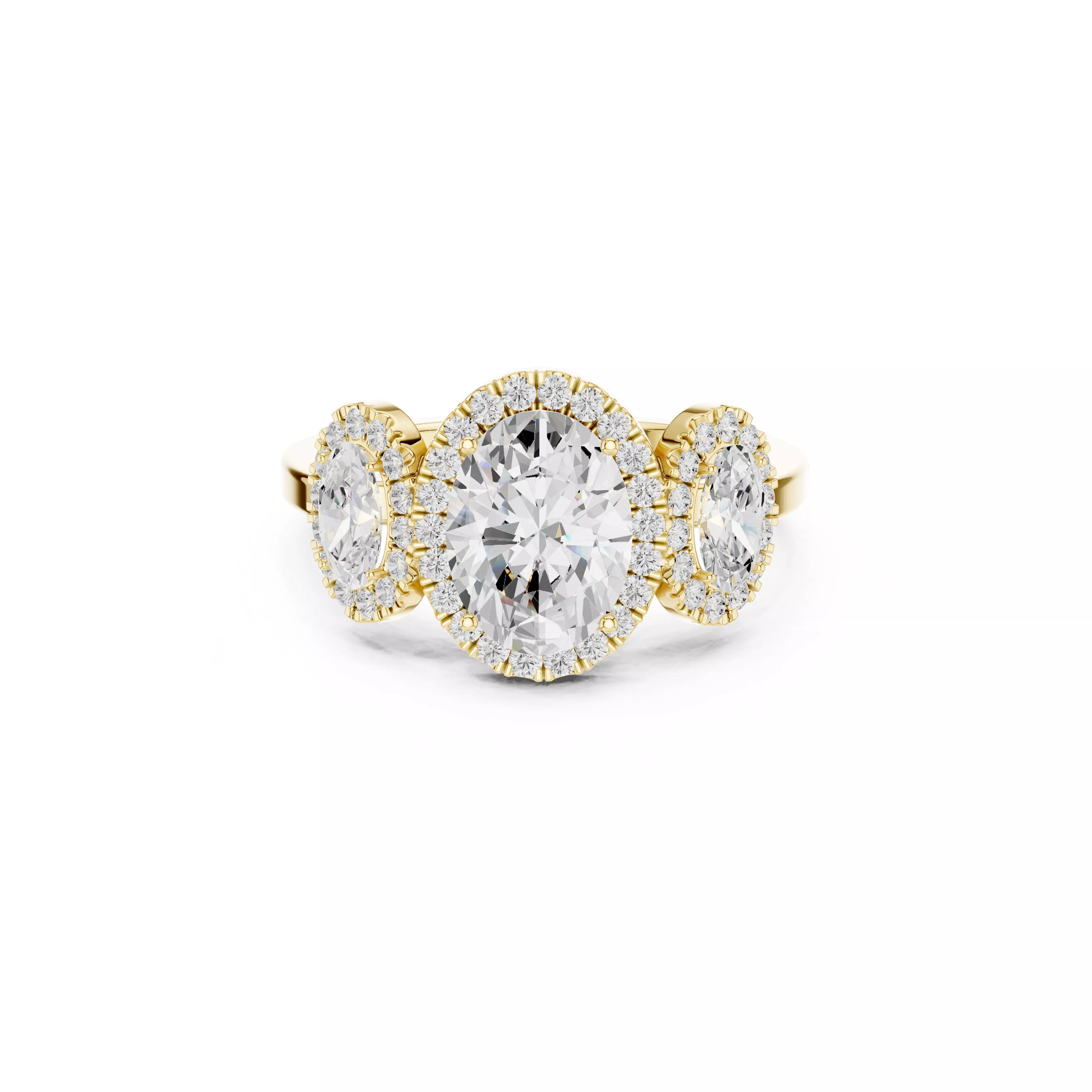 Three Stone Oval Halo Diamond Engagement Ring CAD 3D print model