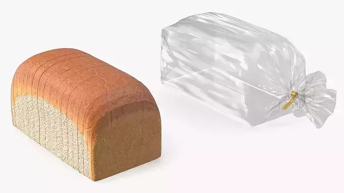 Sliced White Sandwich Bread Clear Pack 3D model 6