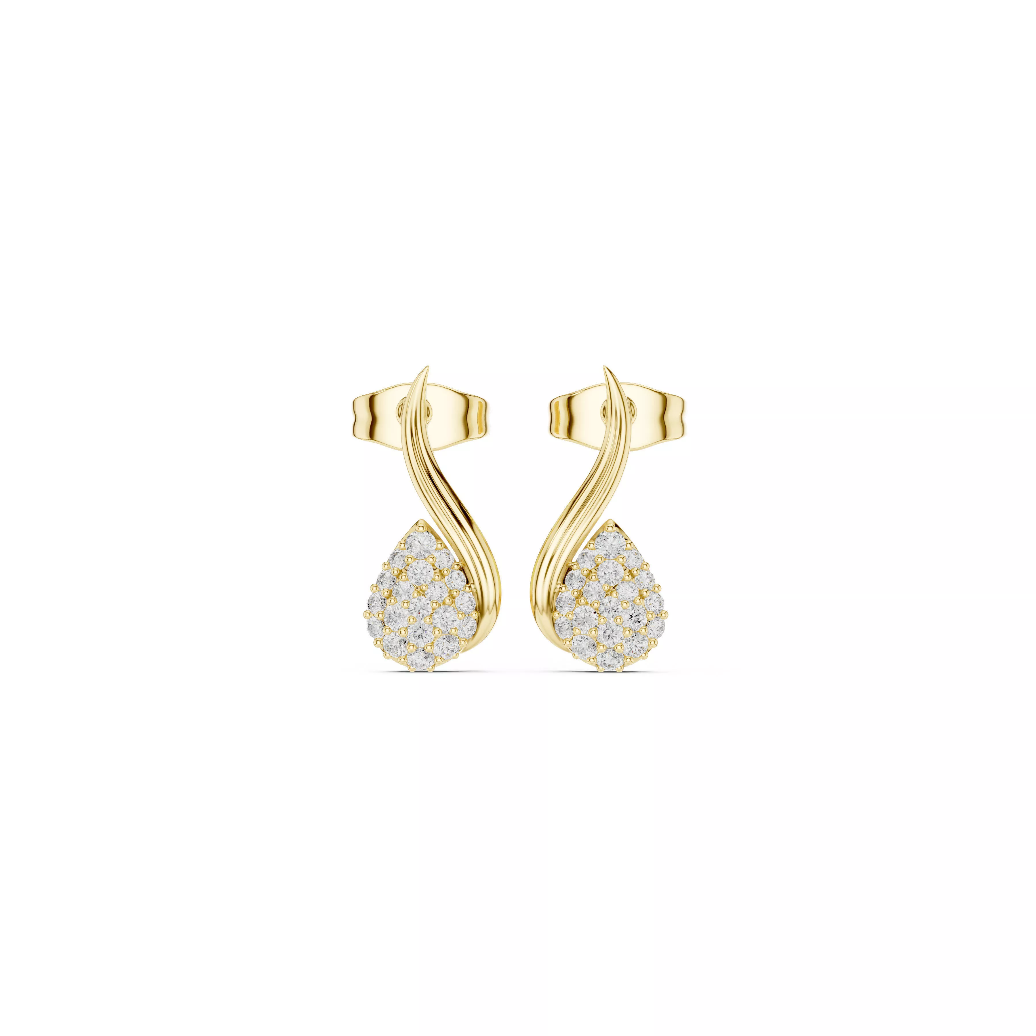 Diamond Teardrop Swirl Stud Earrings CAD 3D print model