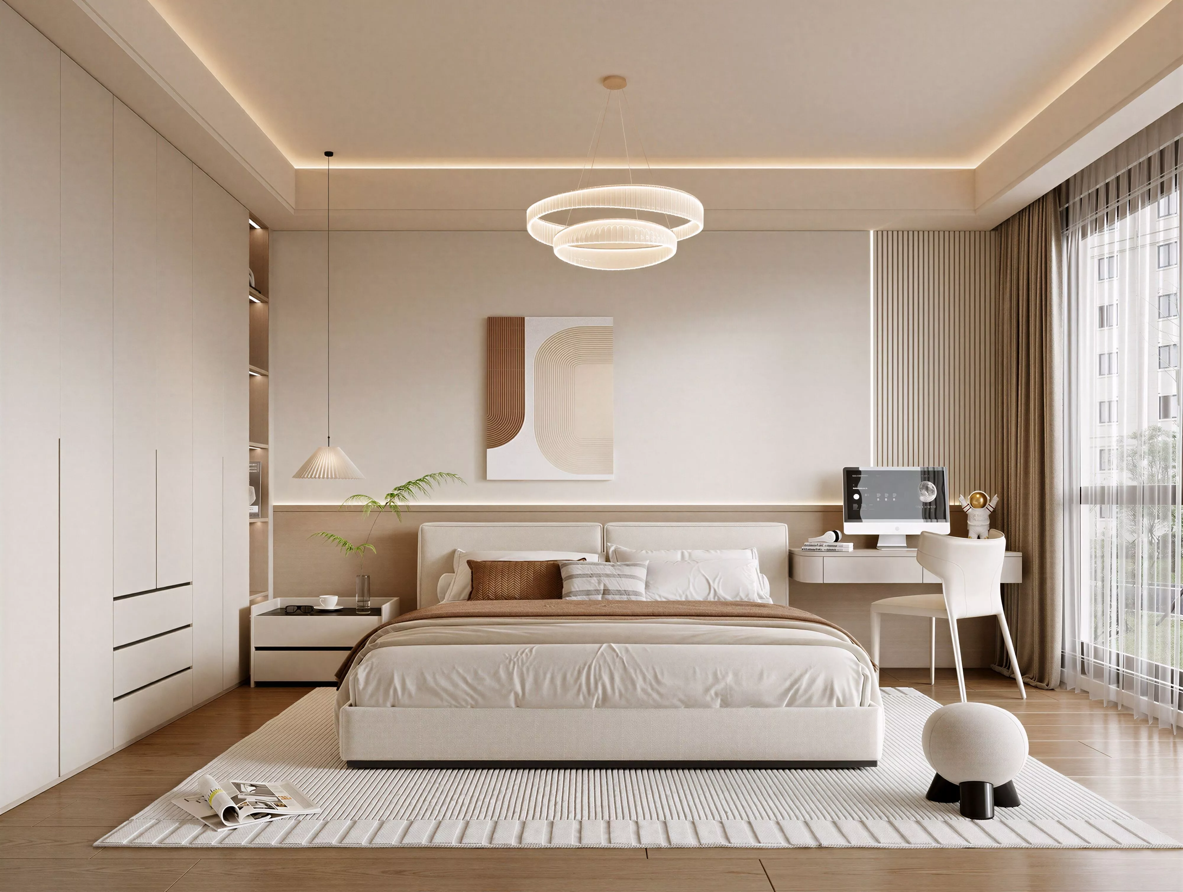 Cream Style Bedroom with Home Office Nook 3D Model 3D model