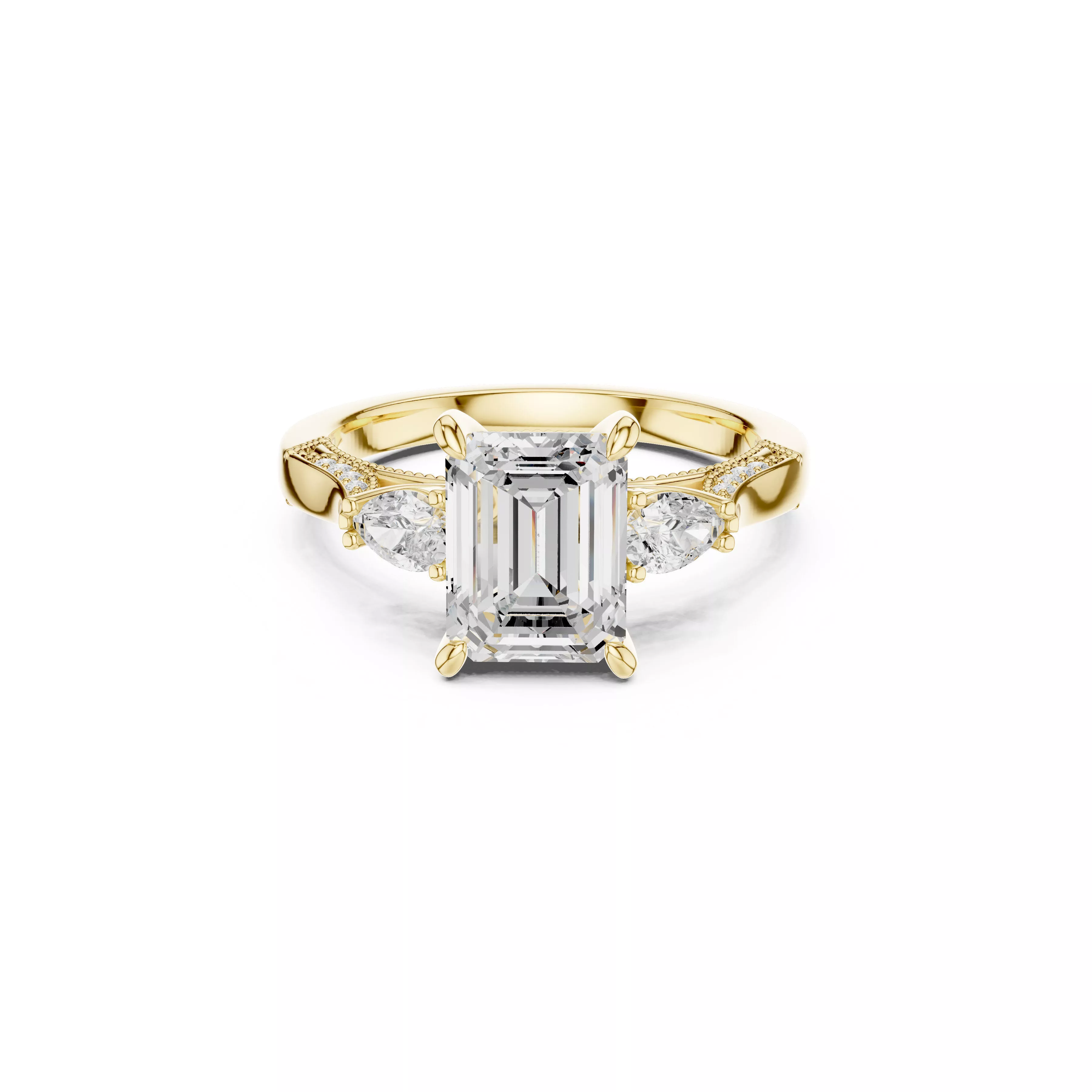 Emerald Cut Three Stone Engagement Ring 3D print model