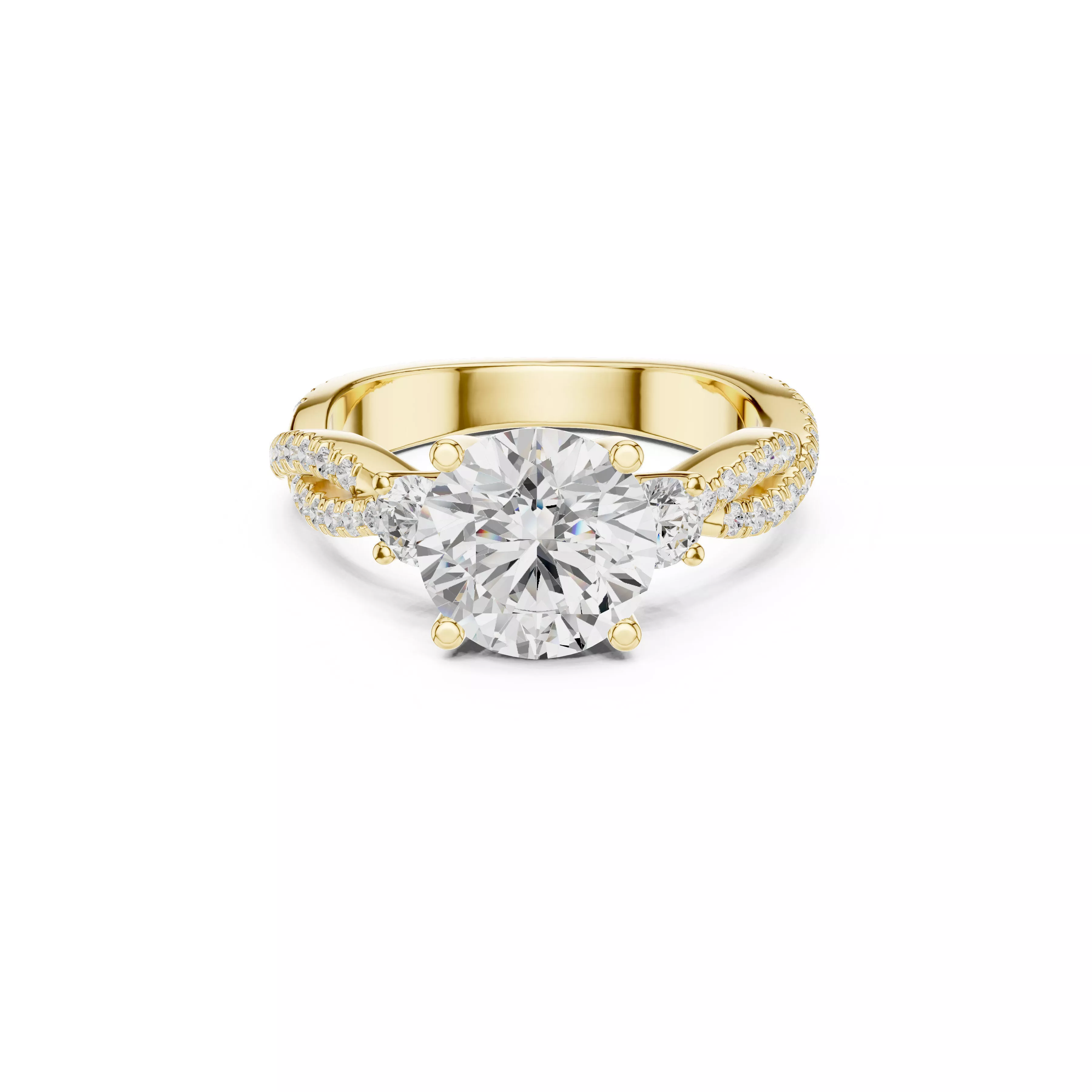 Round Brilliant Three Stone Split Shank Engagement Ring 3D print model