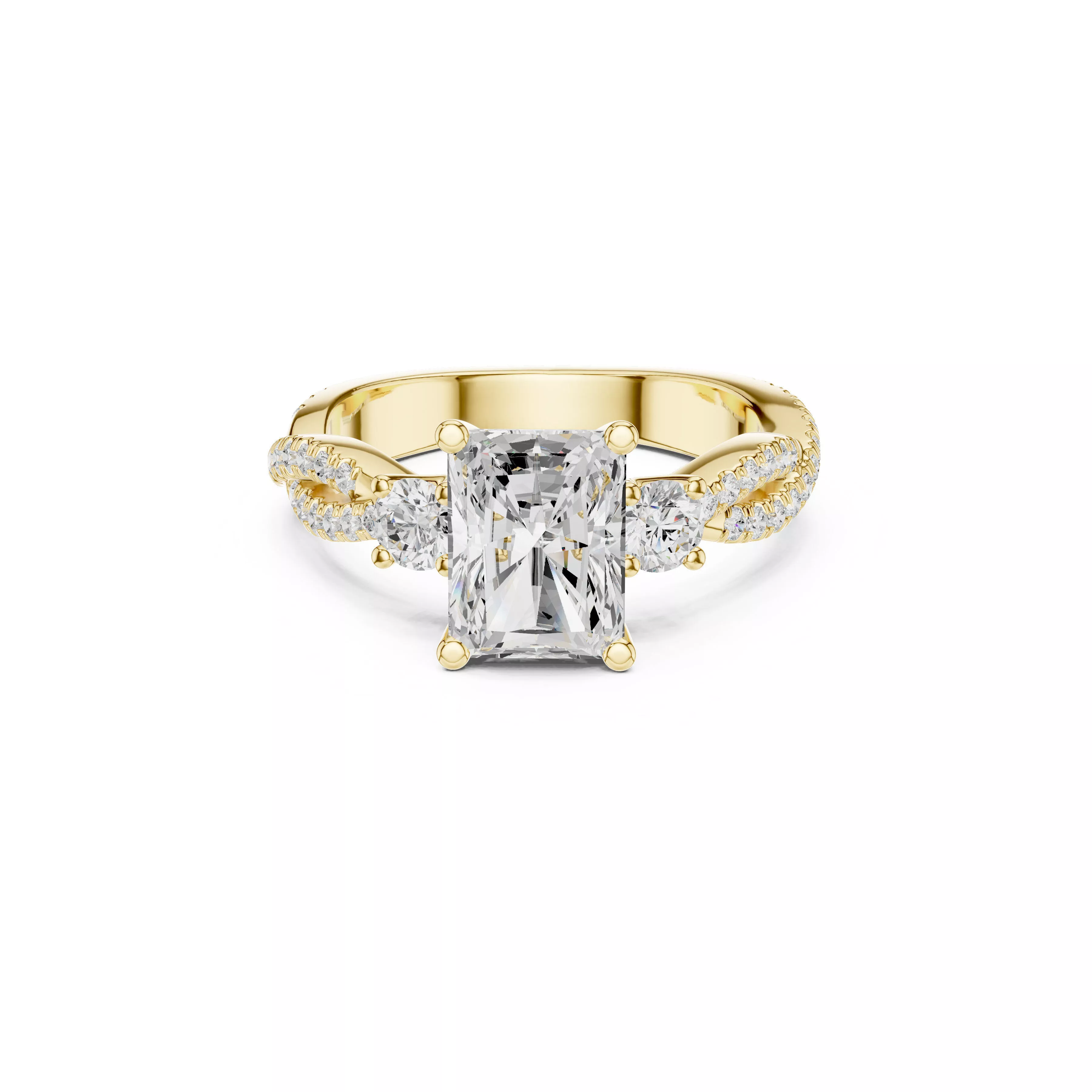 Radiant Cut Three Stone Split Shank Engagement Ring 3D print model