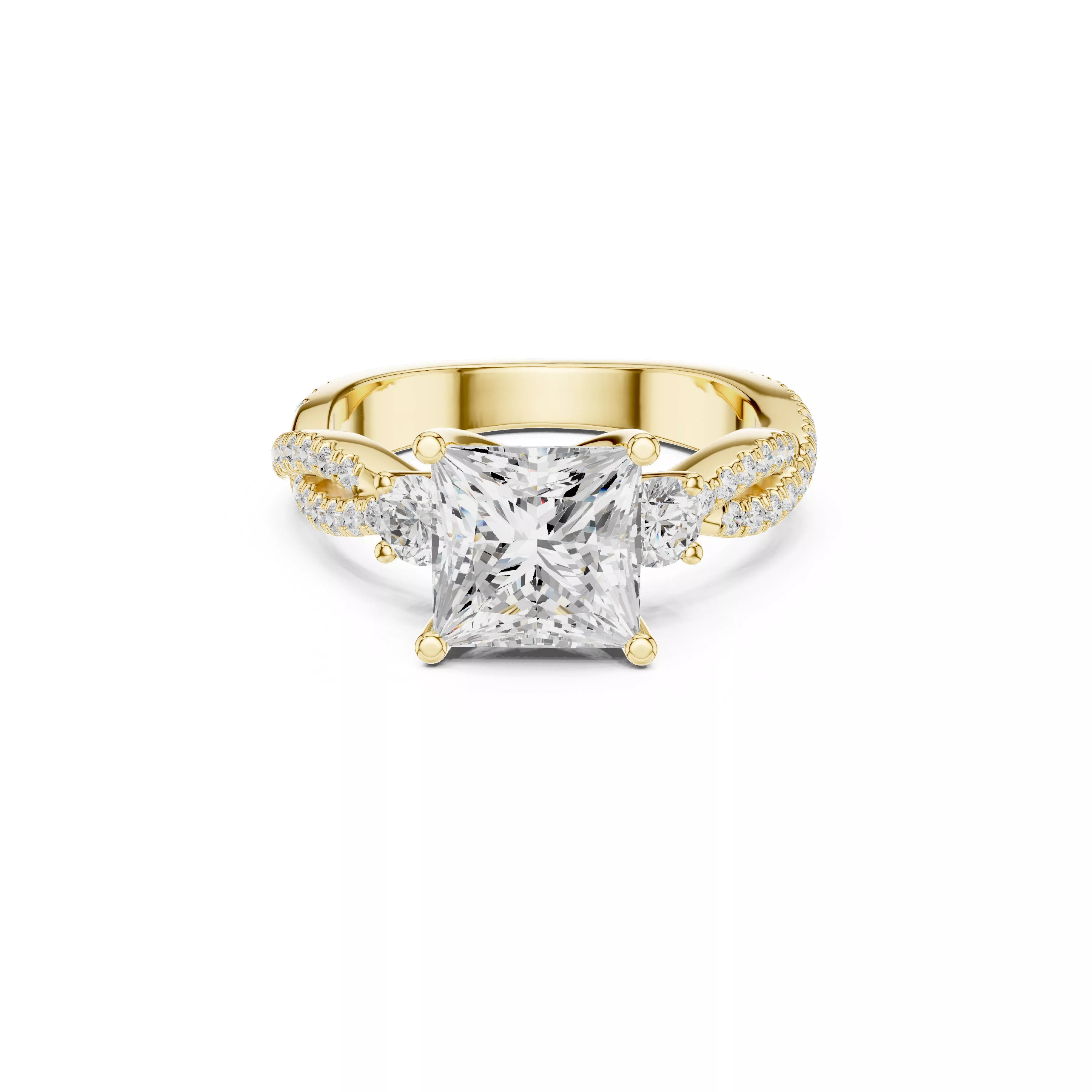Princess Cut Diamond Split Shank Engagement Ring 3D print model