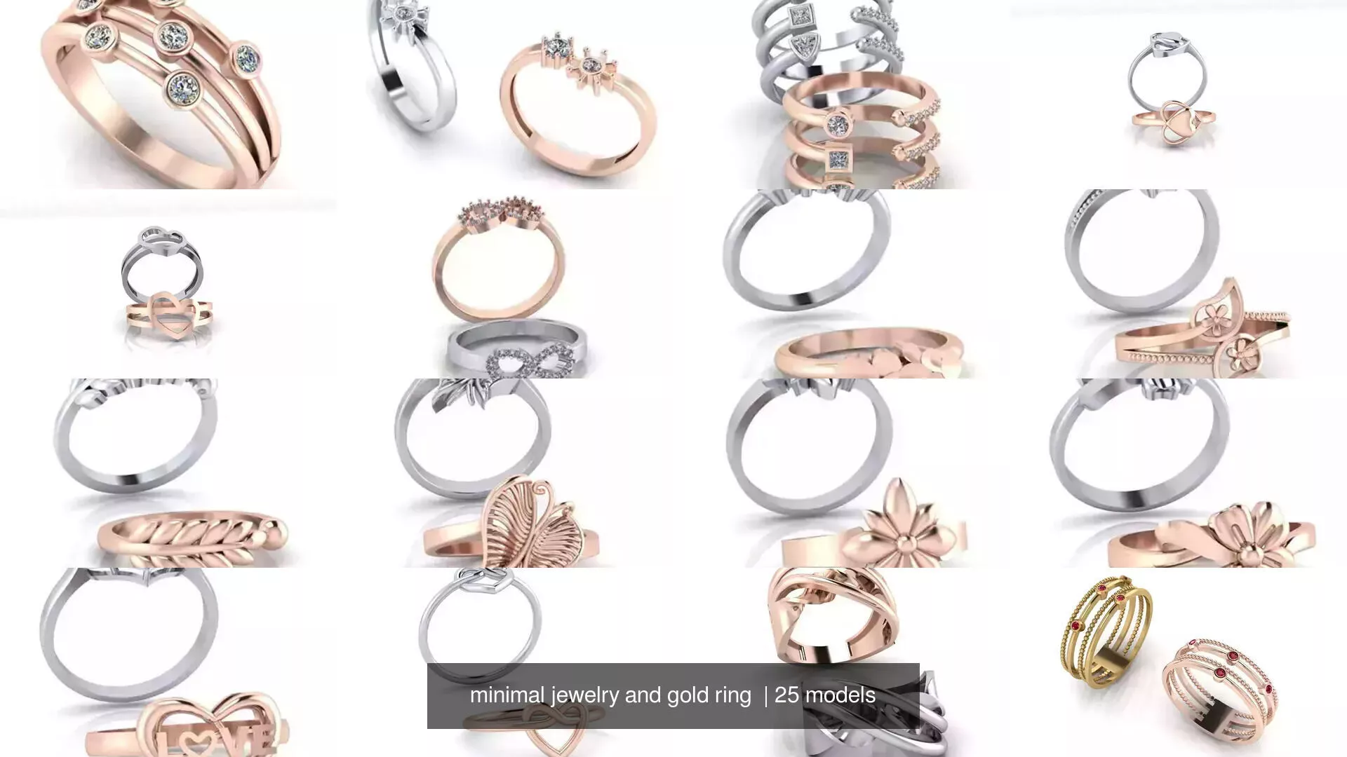 minimal jewelry and gold ring 3D Model Pack