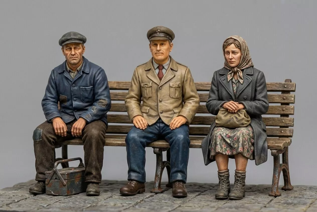 Seated Railway Passengers on Bench LGB Bahn 3D print model