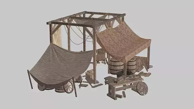 Medieval Market Stall Tools Shop 03 Low Poly 3D Model Low-poly 3D model 6
