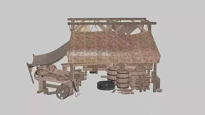 Medieval Market Stall Tools Shop 03 Low Poly 3D Model Low-poly 3D model 5