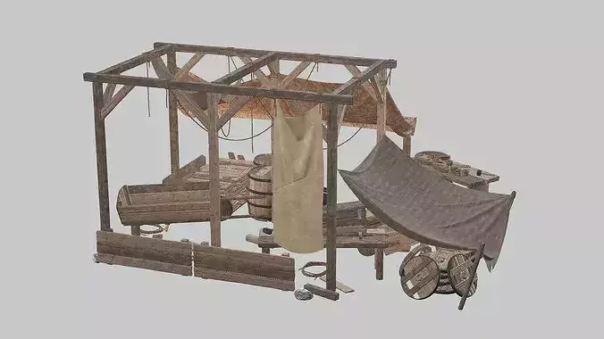 Medieval Market Stall Tools Shop 03 Low Poly 3D Model Low-poly 3D model 7