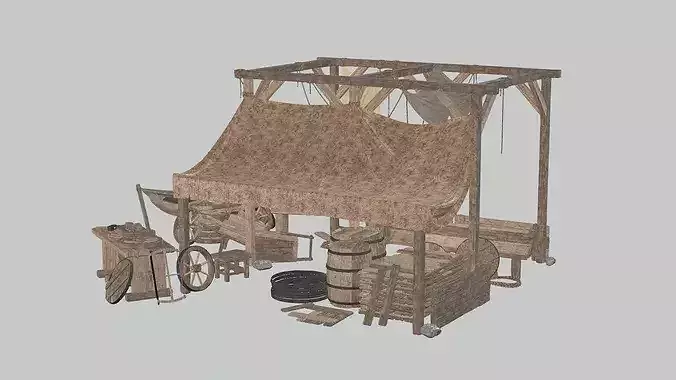 Medieval Market Stall Tools Shop 03 Low Poly 3D Model Low-poly 3D model 2