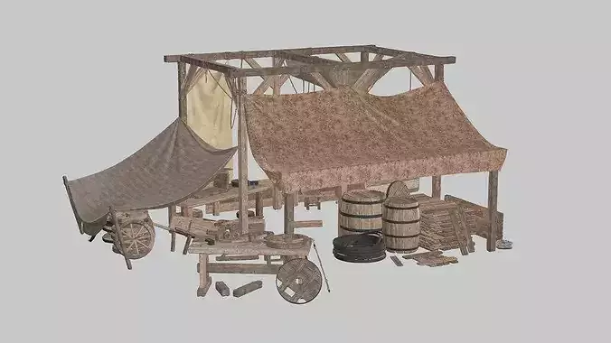 Medieval Market Stall Tools Shop 03 Low Poly 3D Model Low-poly 3D model 4