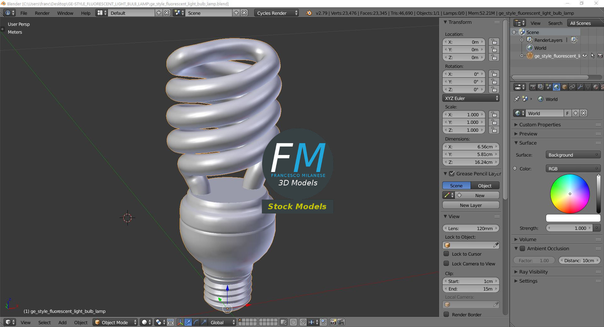 GE-style fluorescent light bulb lamp 3D model_9