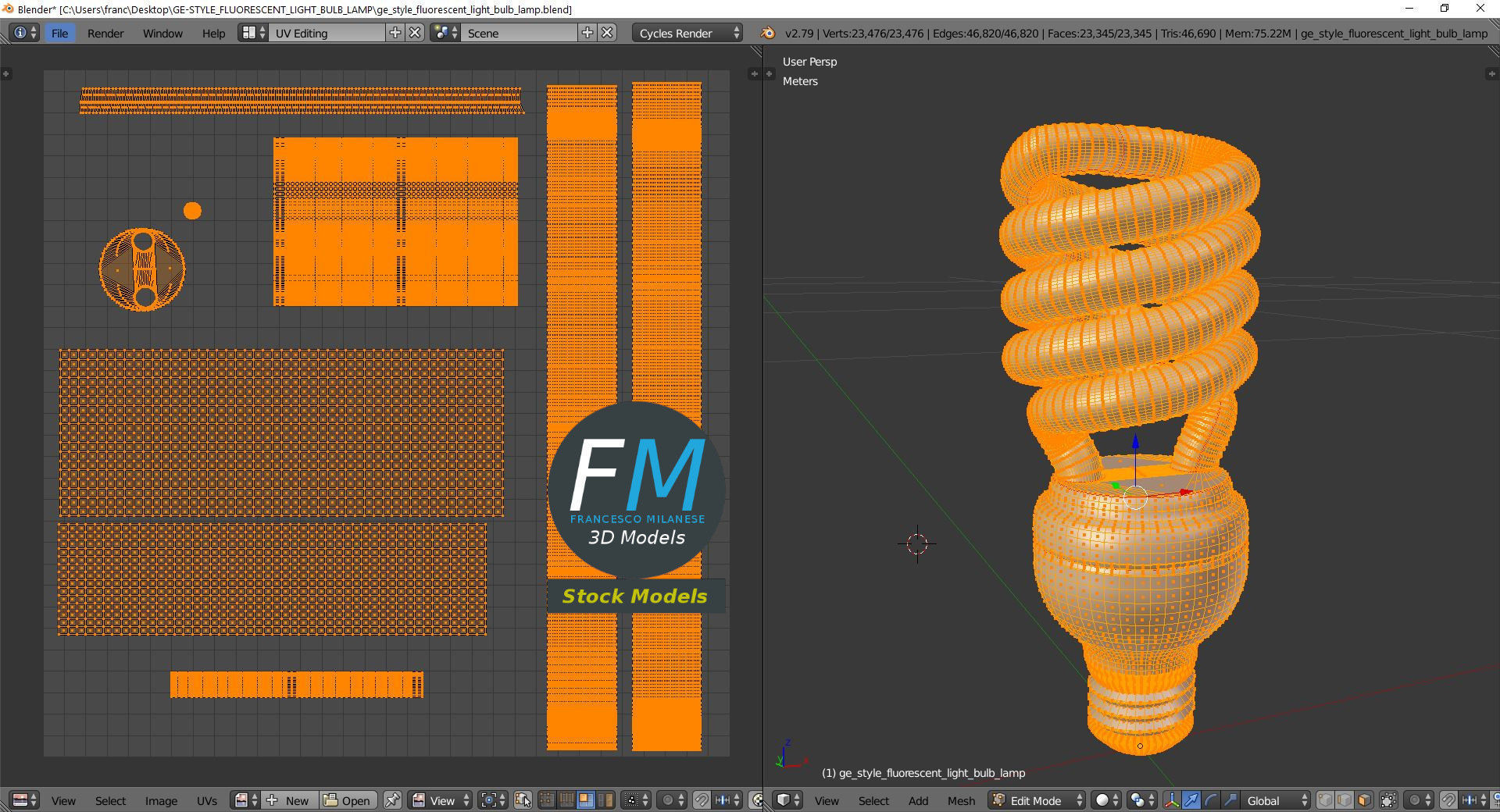 GE-style fluorescent light bulb lamp 3D model_10
