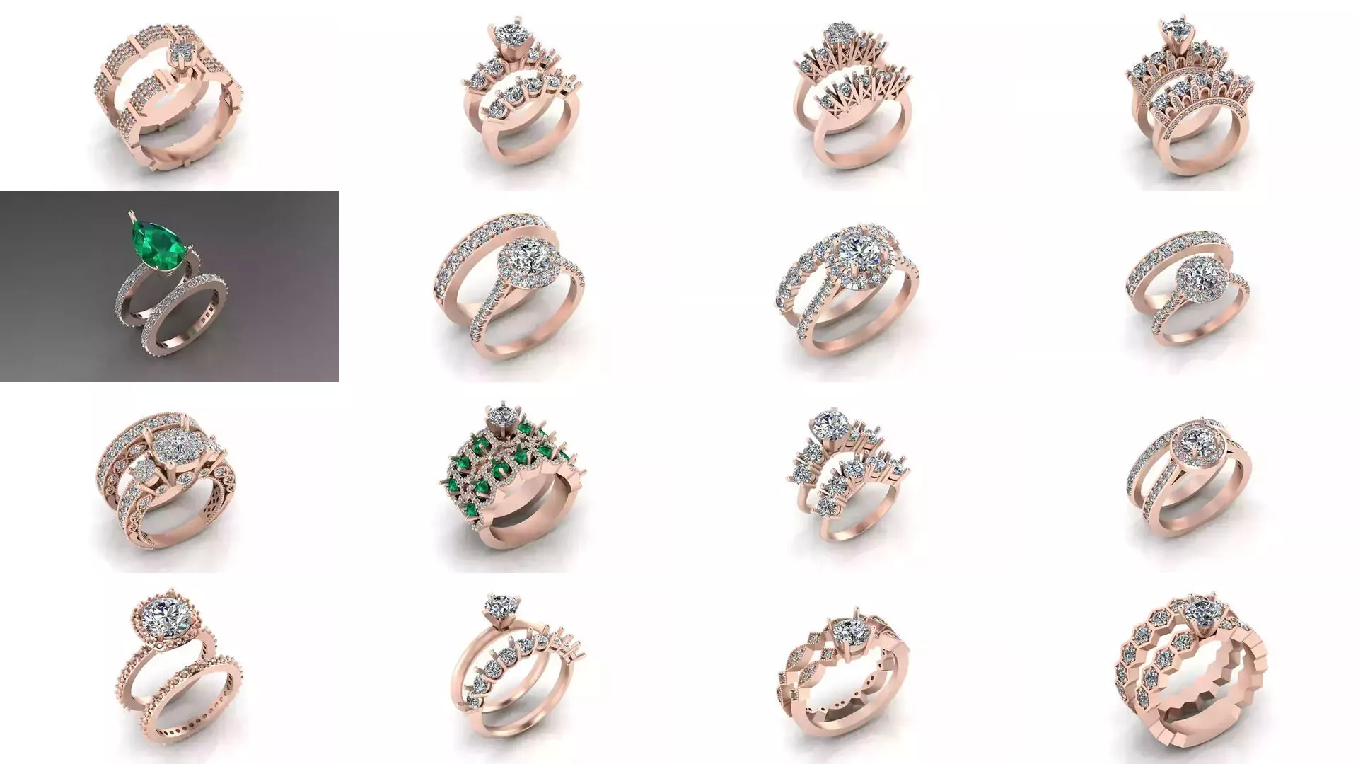 solitaire engagement with match ring 3D Model Pack
