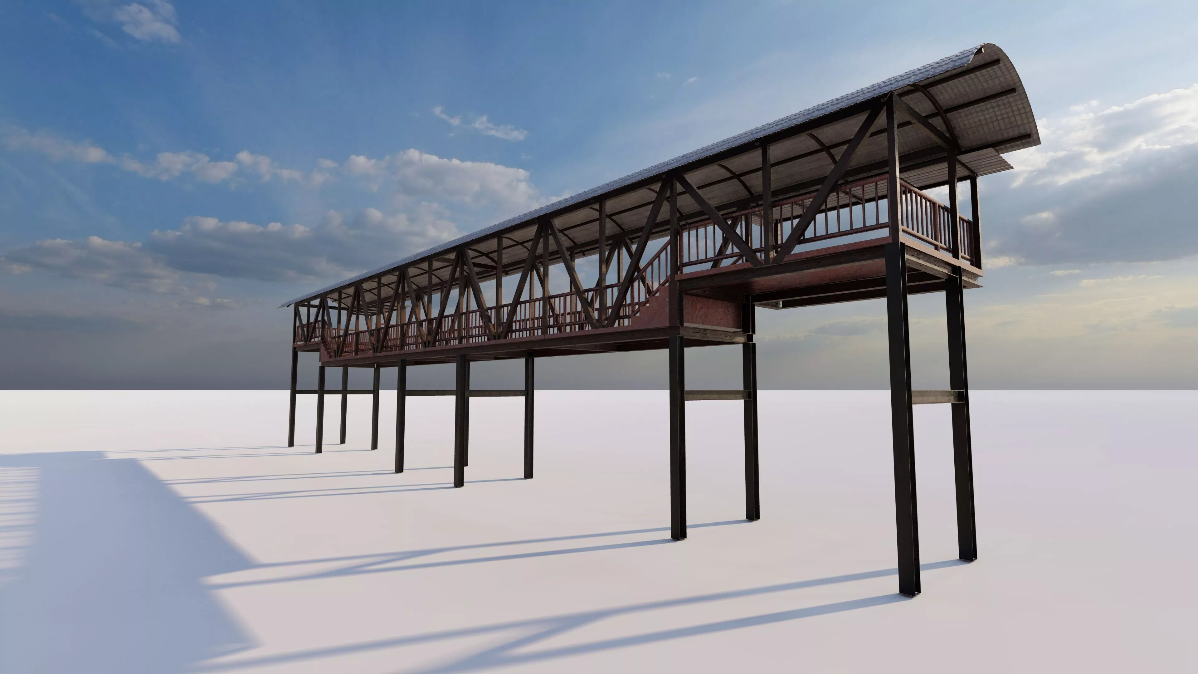 Structural engineering of wood bridge structure 3D model