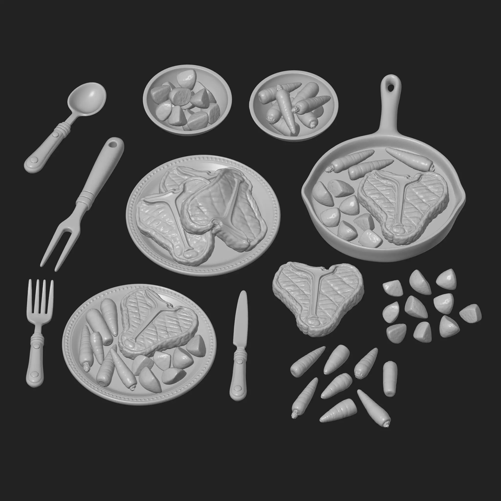 Steak and Vegetables Dinner 3D print model