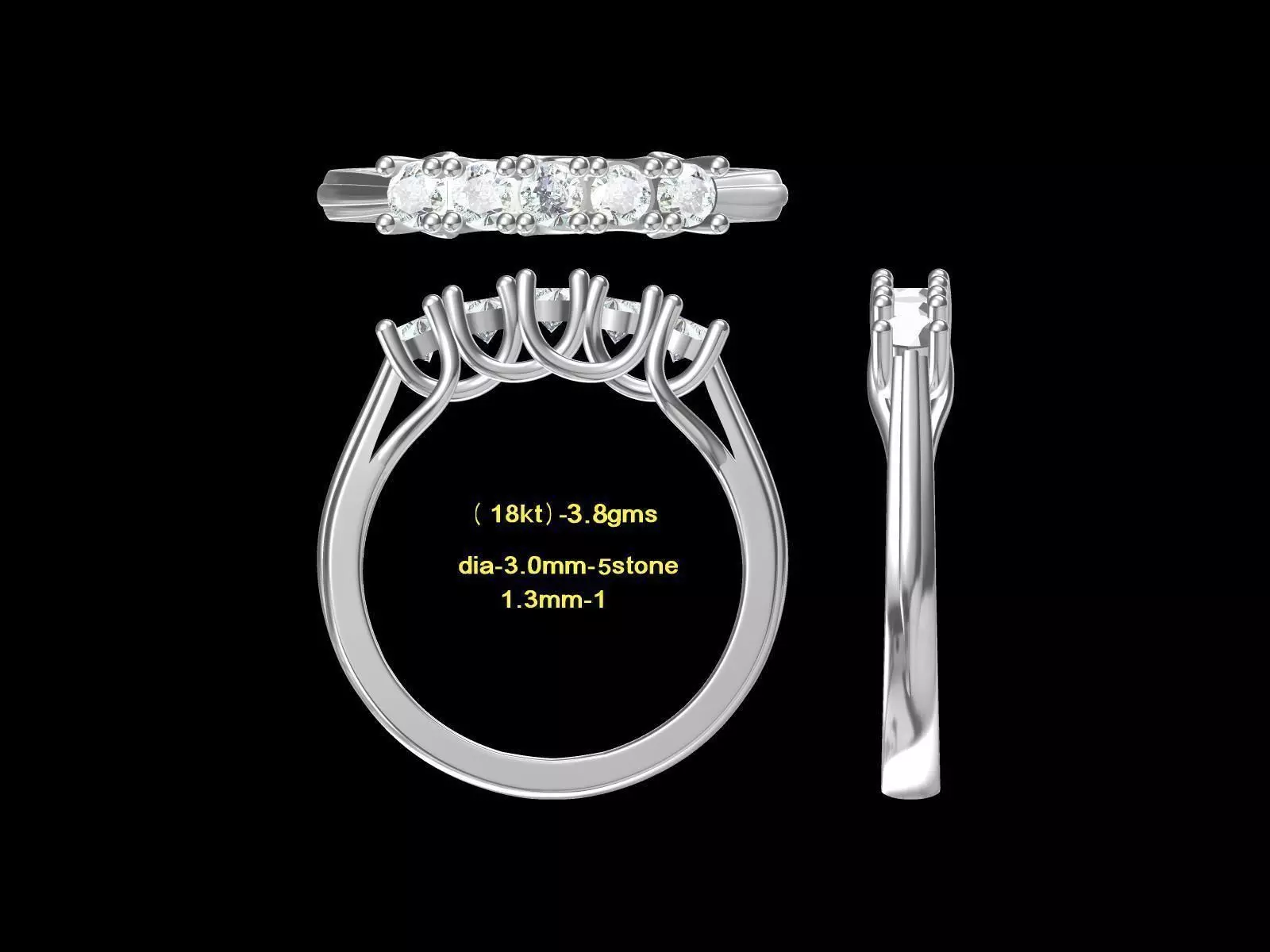 5STONE3MM diamond engagement ring with three stones 3D print model_0