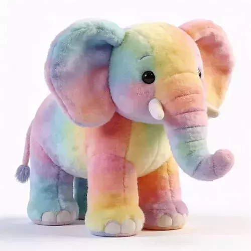 Stylized 3D Rainbow Ear Pastel Elephant Plush Model
