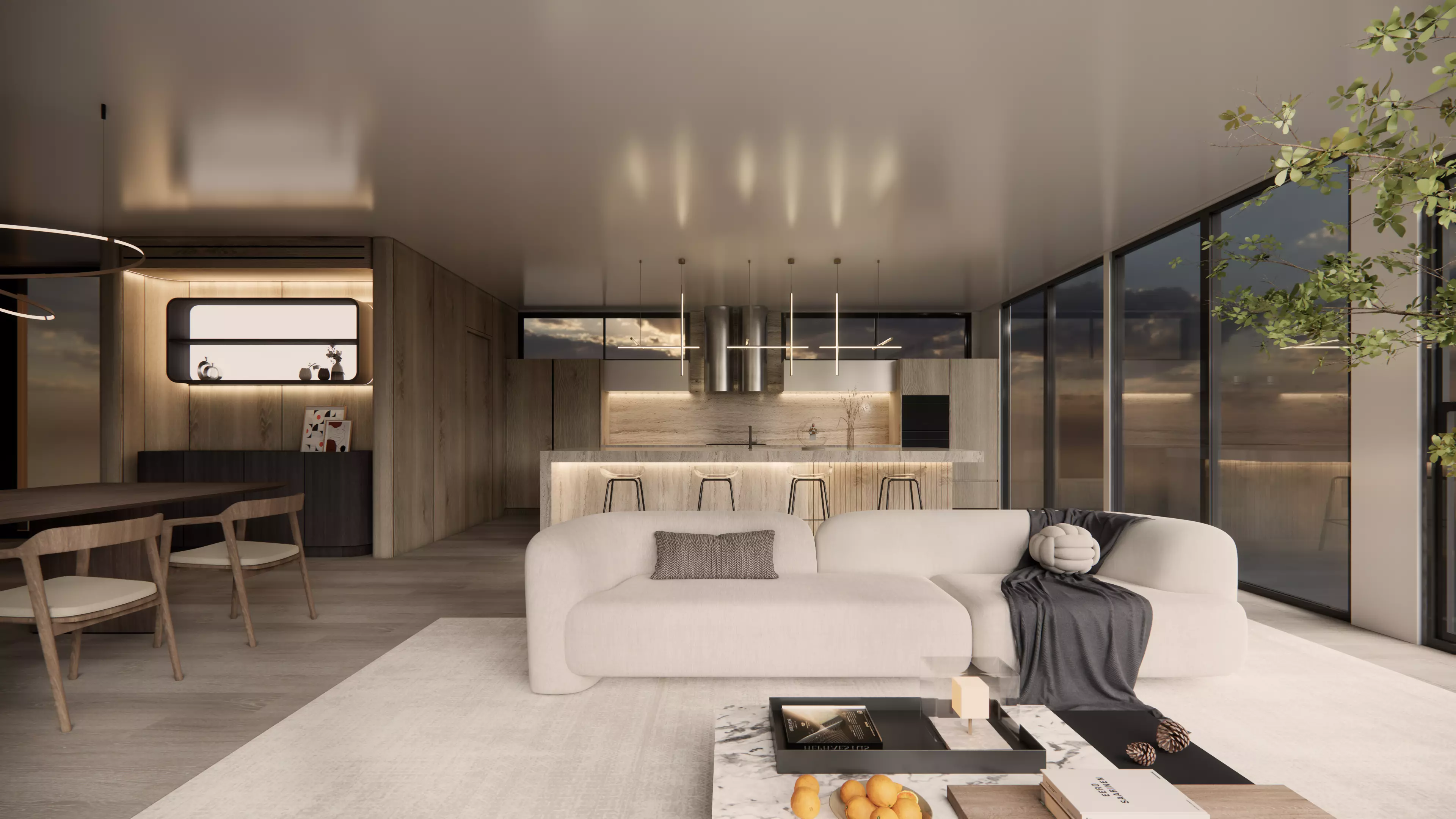 Contemporary Luxury Dining Room with Kitchen 3D model