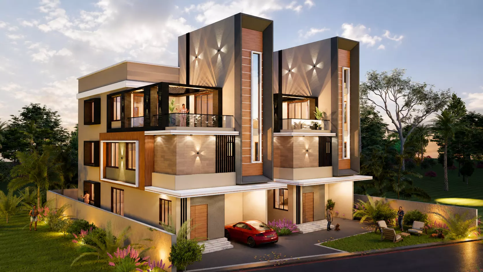 Twin Duplex House Exterior 3D Model 3D model